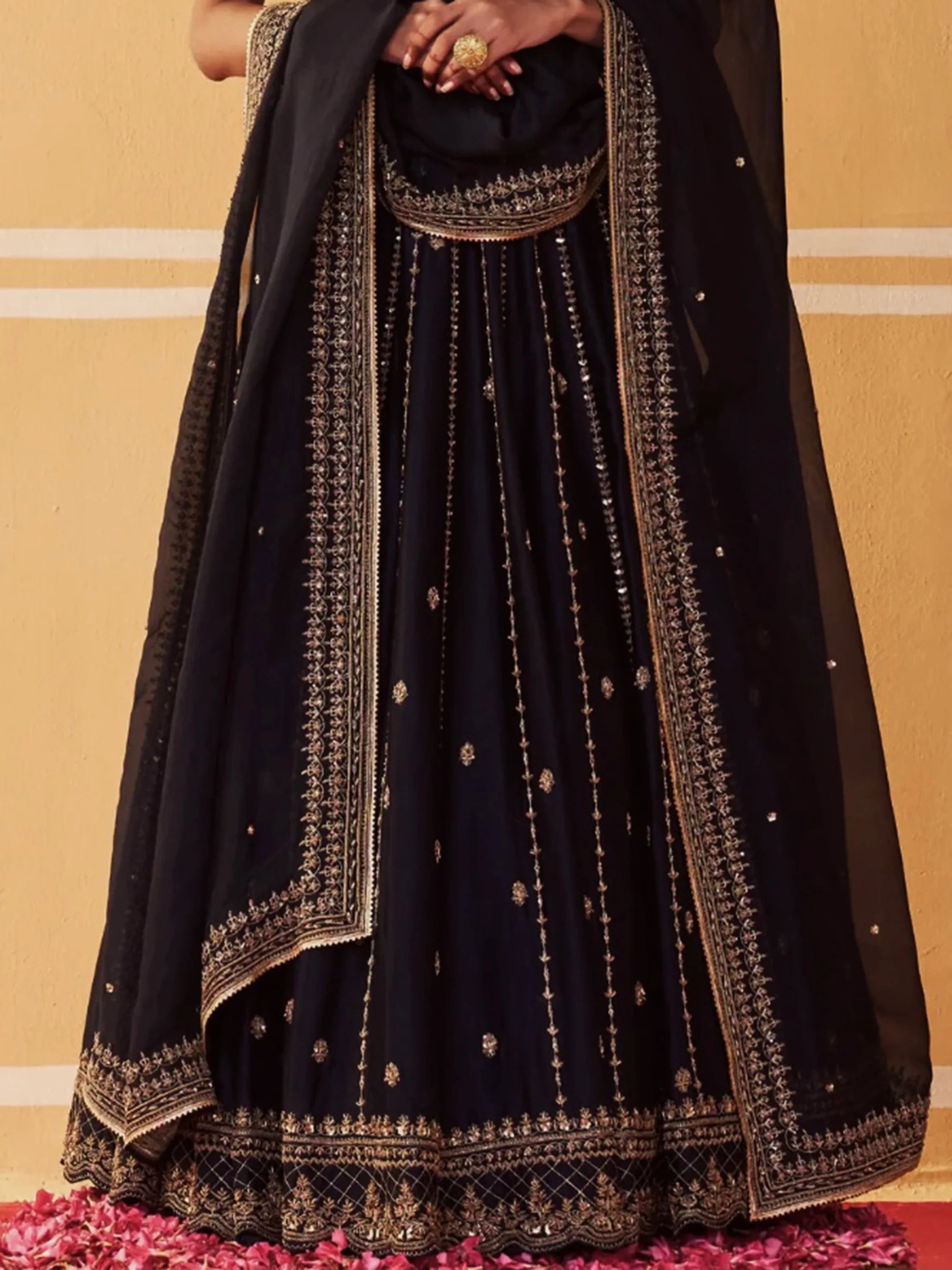 Sparkling Black Sequins Work Silk Reception Wear Lehenga Choli