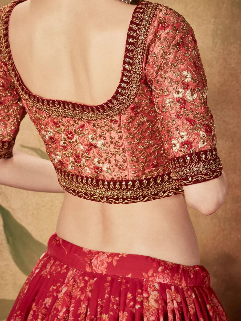 Maroon Sabyasachi Off Floral Printed Organza Bridal Lehenga Choli