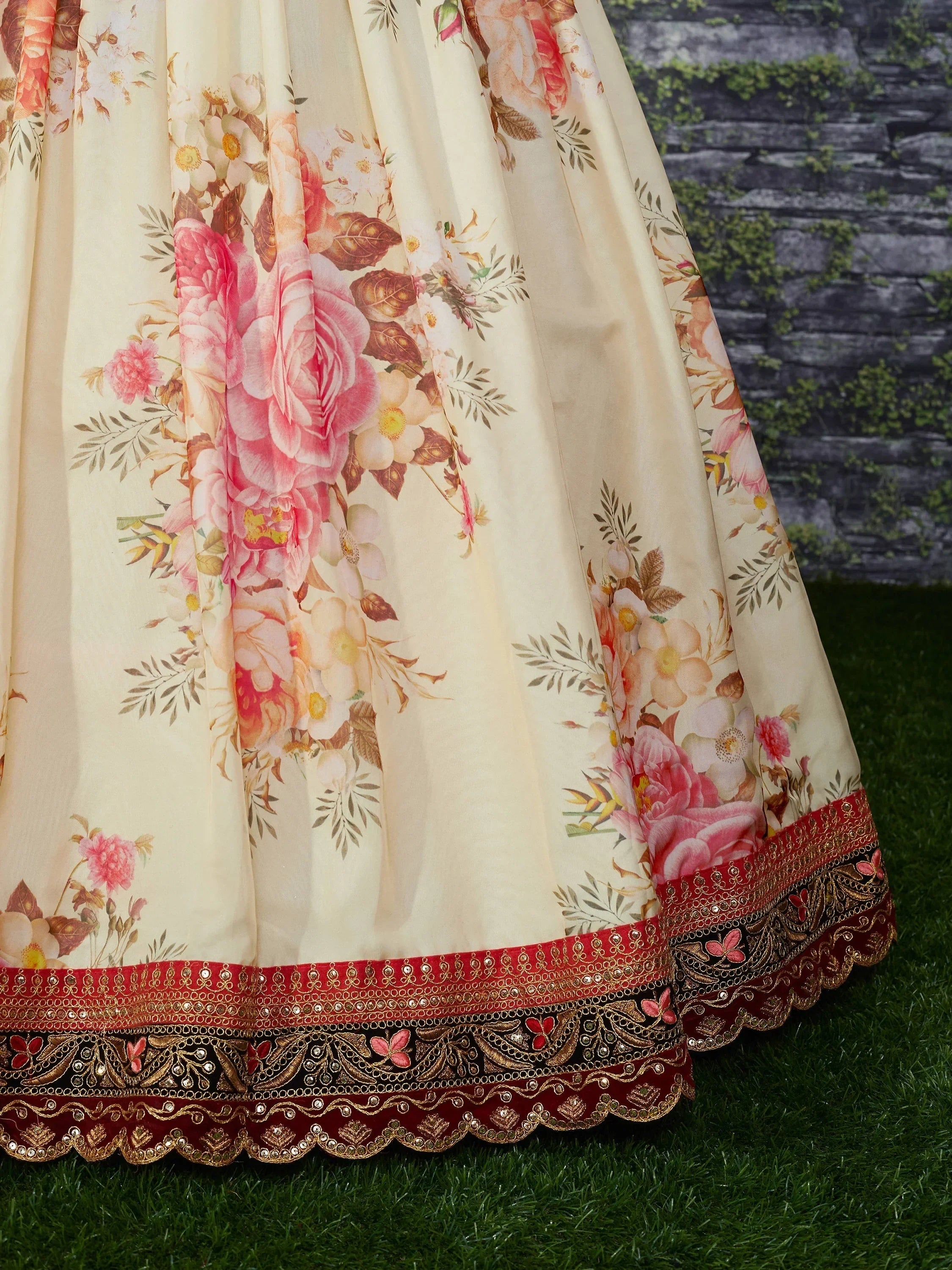 Off White Sabyasachi Off Floral Printed Organza Bridal Lehenga Choli