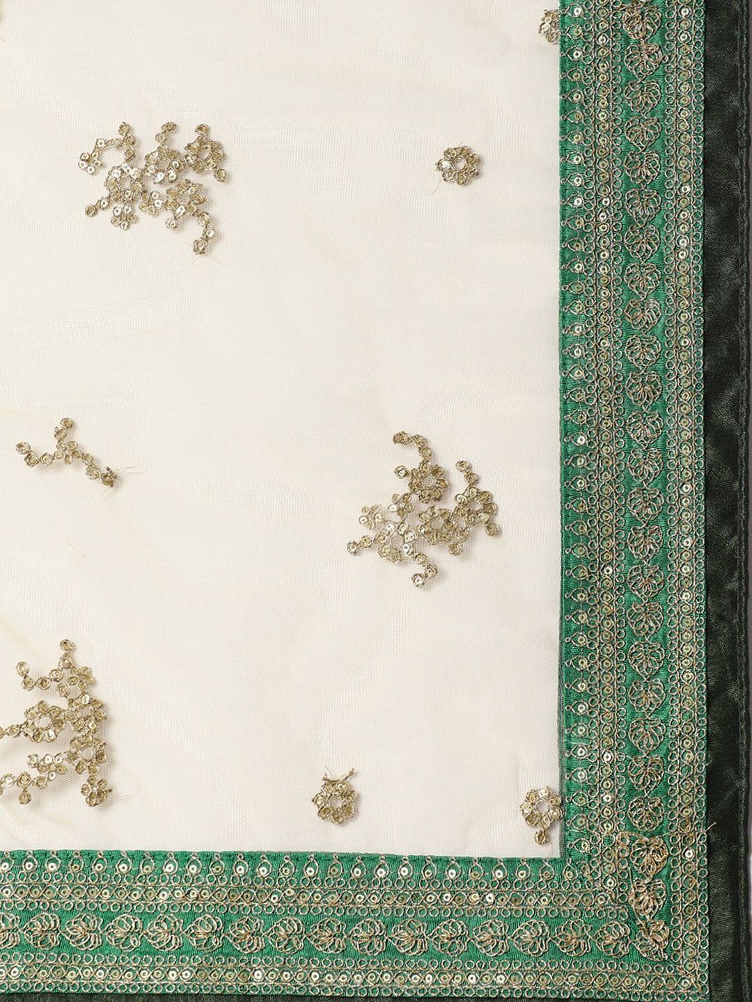 Cream Coloured & Embroidered Semi-Stitched Myntra Lehenga & Unstitched Blouse with Dupatta