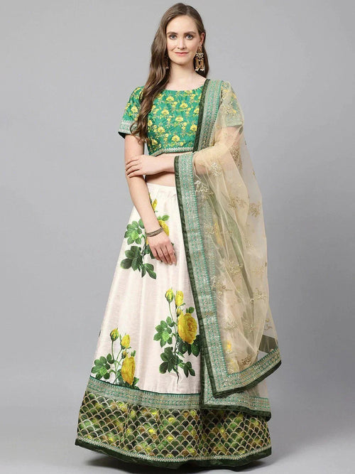 Cream Coloured & Embroidered Semi-Stitched Myntra Lehenga & Unstitched Blouse with Dupatta