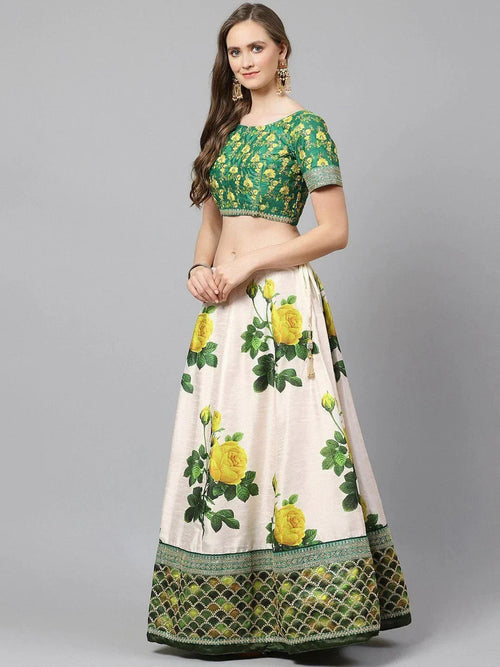 Cream Coloured & Embroidered Semi-Stitched Myntra Lehenga & Unstitched Blouse with Dupatta