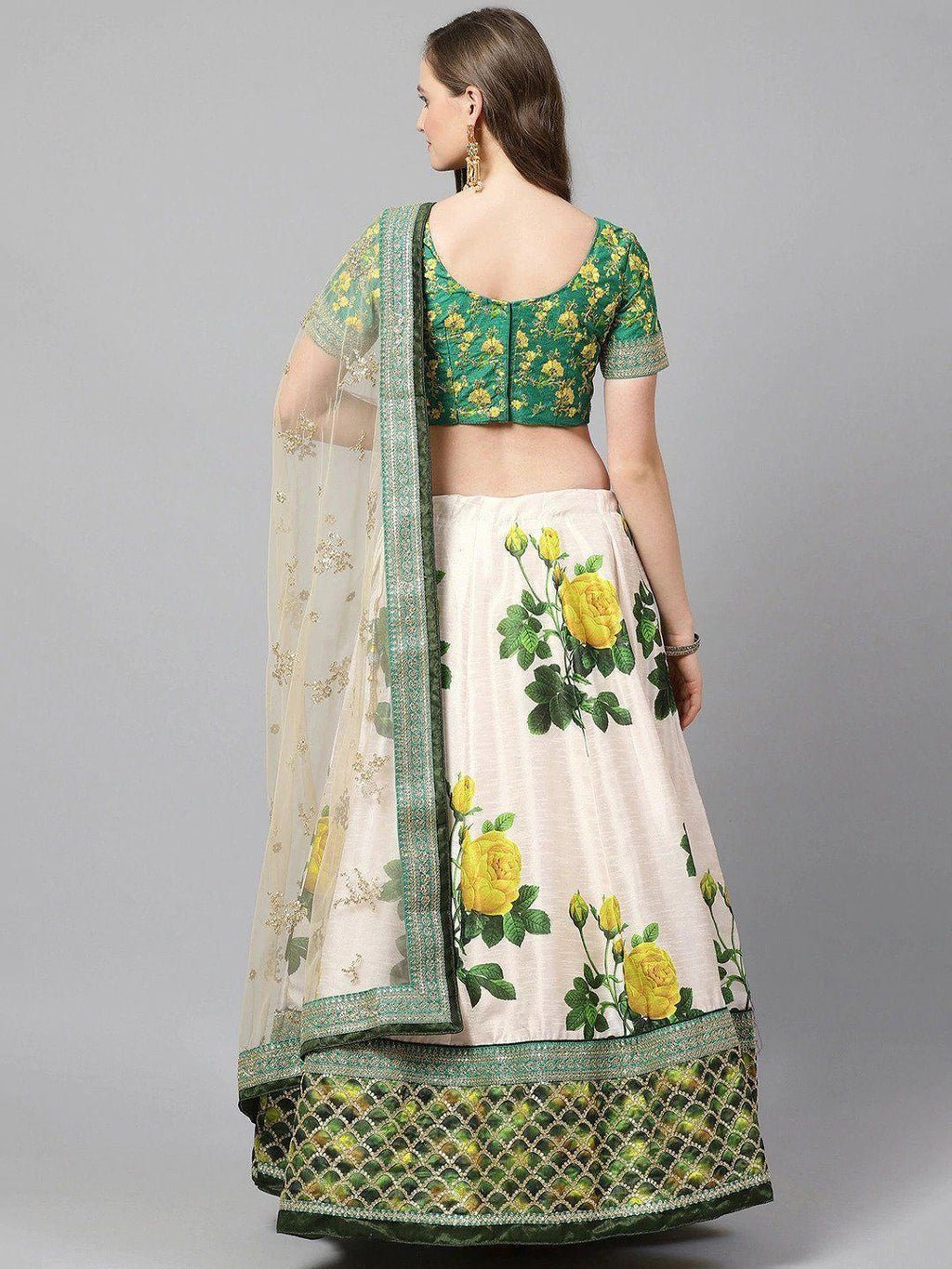 Cream Coloured & Embroidered Semi-Stitched Myntra Lehenga & Unstitched Blouse with Dupatta