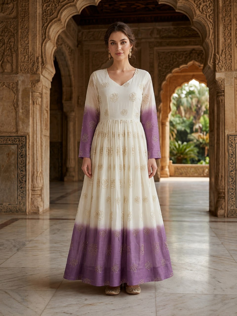 Shaded Silver Crunchy Gown with Pipe Sequins Embroidery