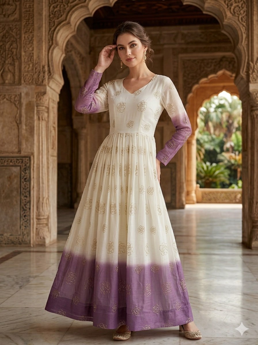 Shaded Silver Crunchy Gown with Pipe Sequins Embroidery