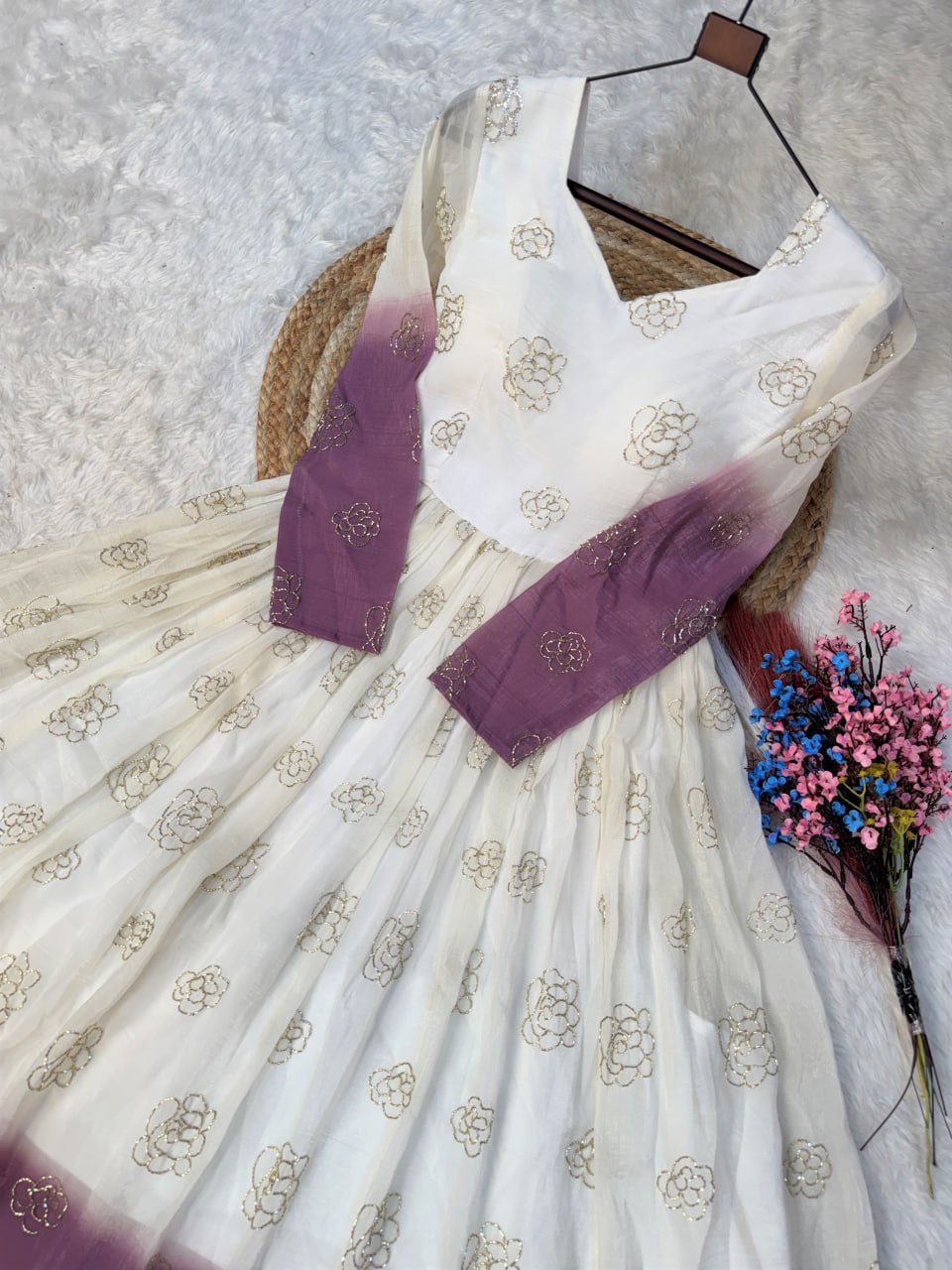 Shaded Silver Crunchy Gown with Pipe Sequins Embroidery