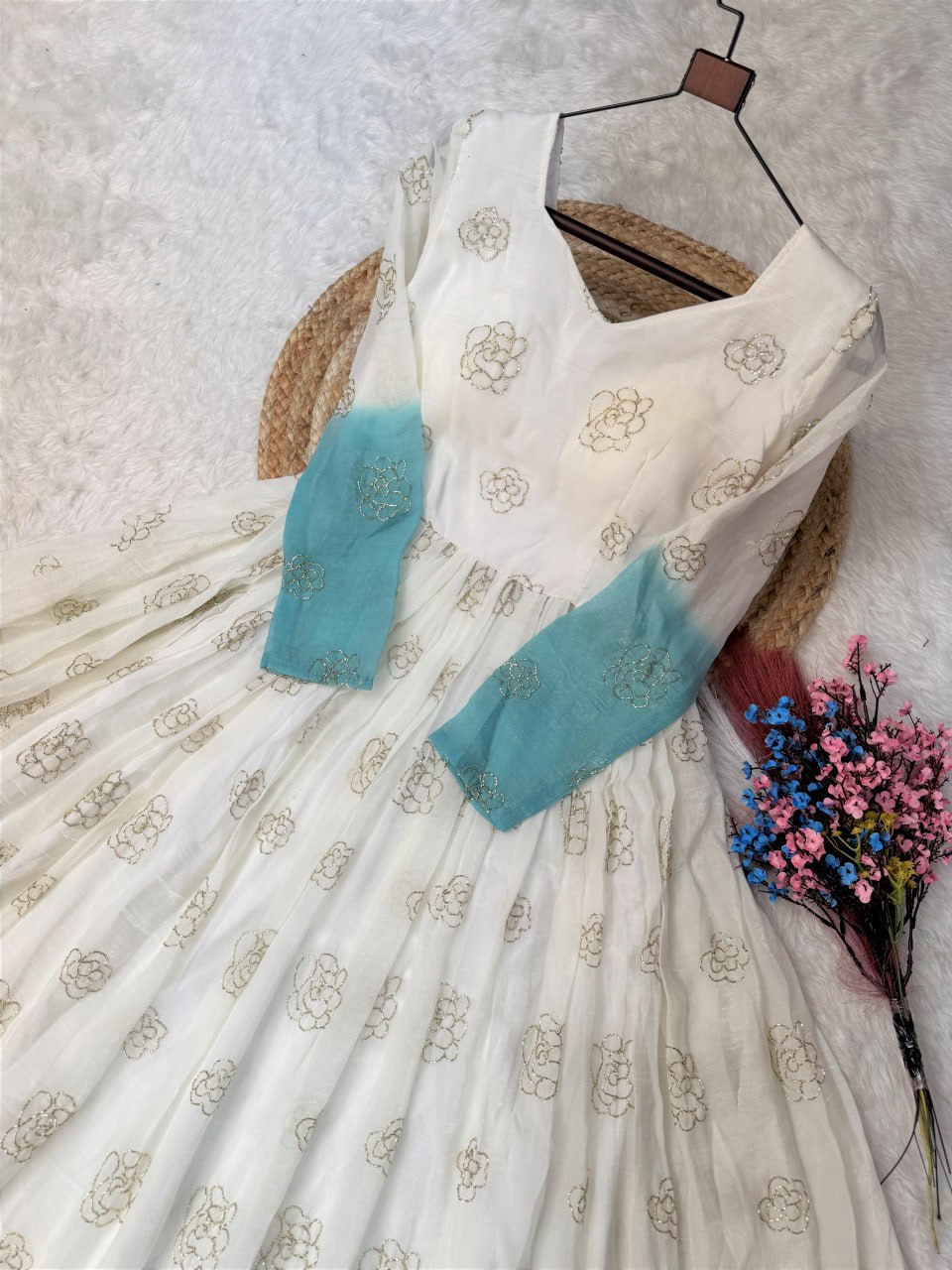 Shaded Silver Crunchy Gown with Pipe Sequins Embroidery