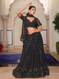 Black Shimmering Georgette Embroidered Lehenga Choli With Dupatta