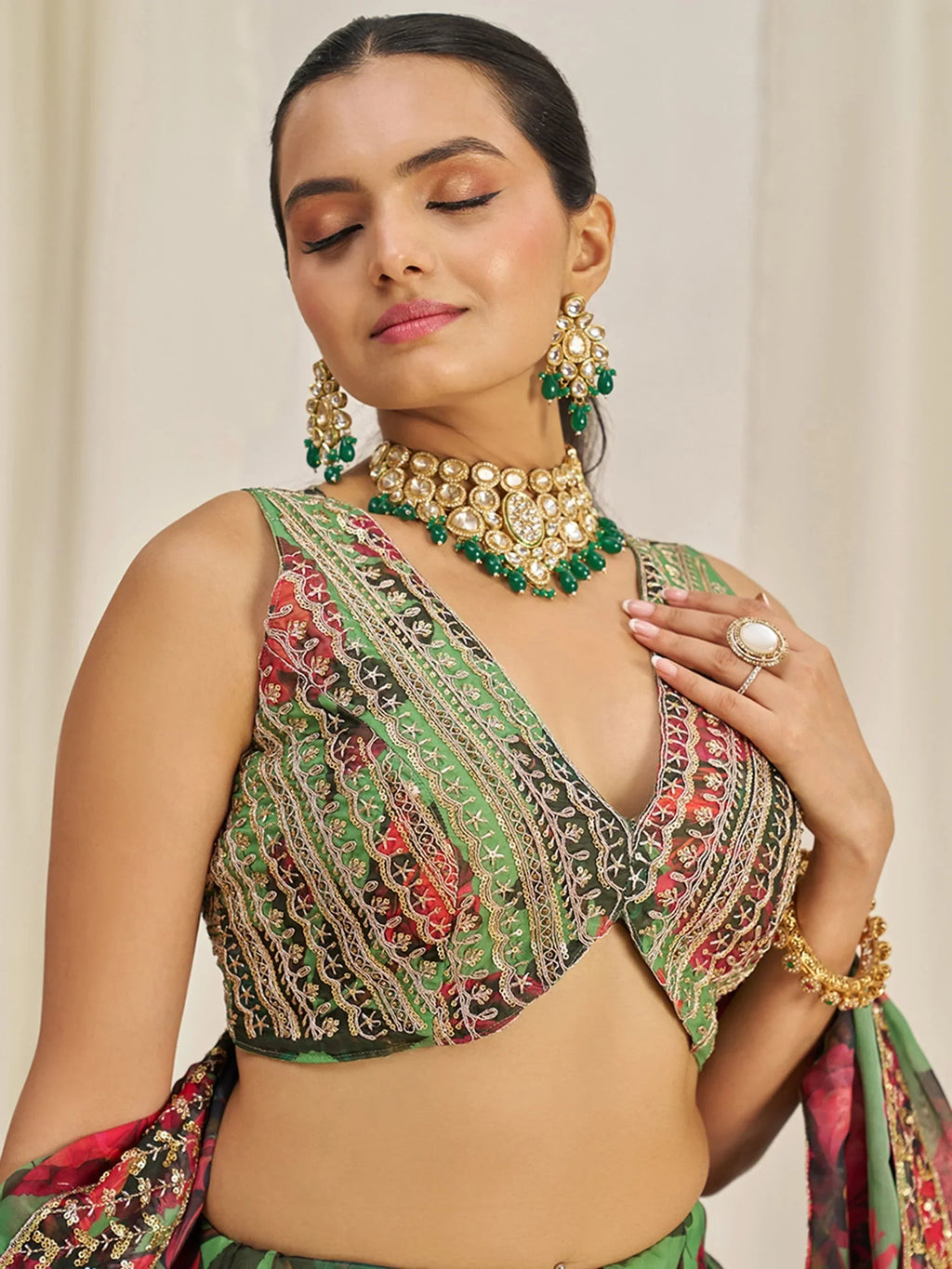 Shocking Green Sequins Organza Event Wear Lehenga Choli With Dupatta