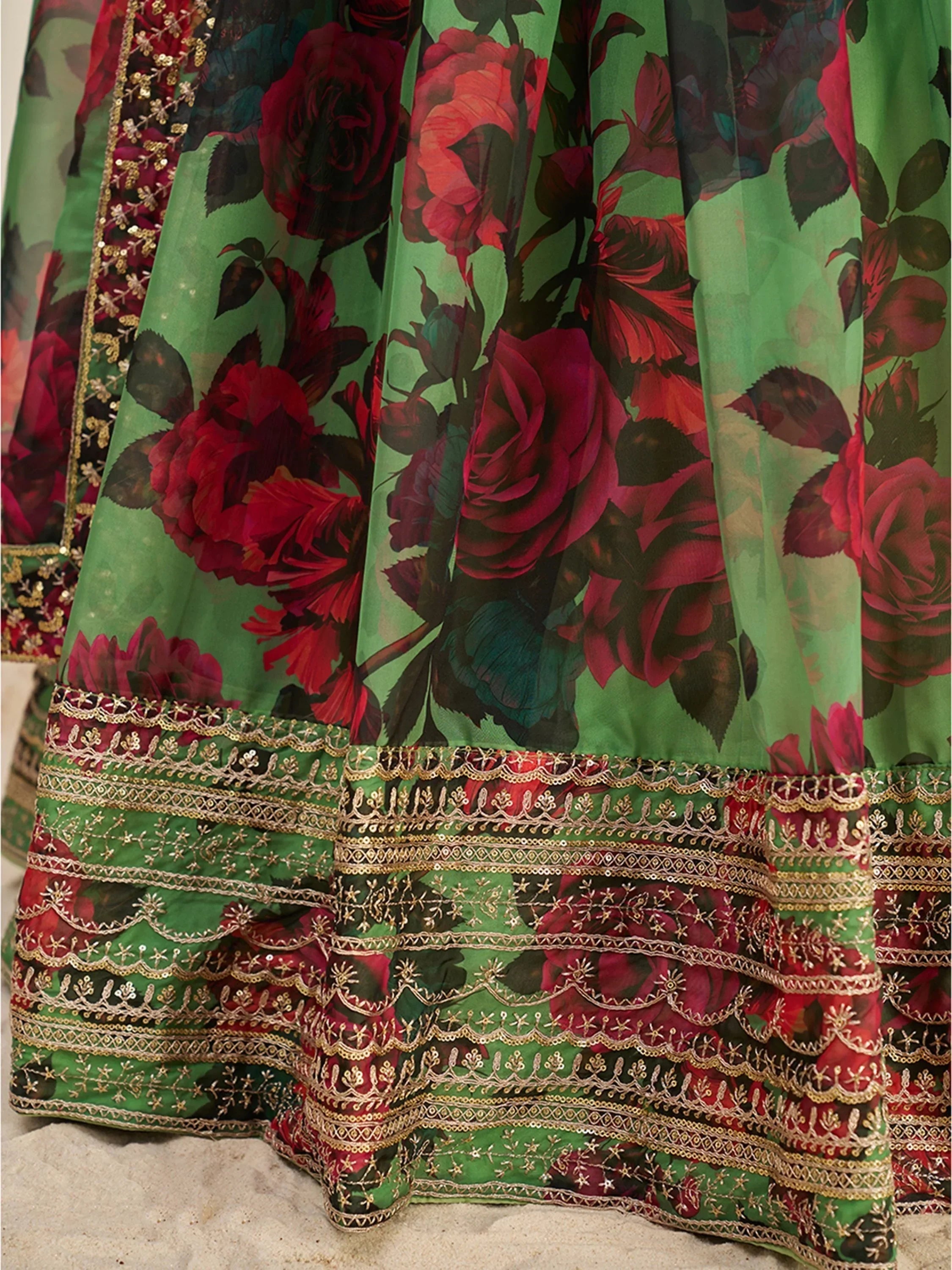 Shocking Green Sequins Organza Event Wear Lehenga Choli With Dupatta