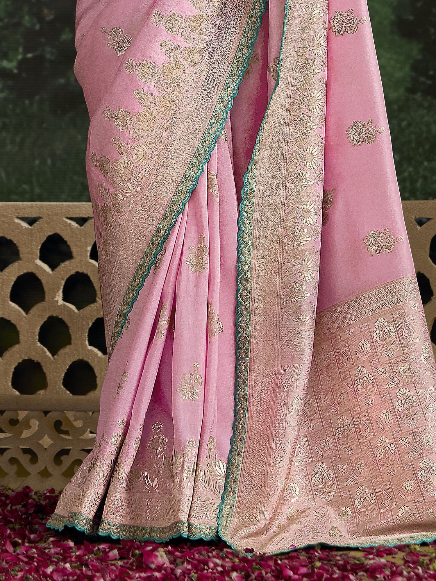 Beautiful Baby Pink Zari Weaving Silk Festival Wear Saree With Blouse