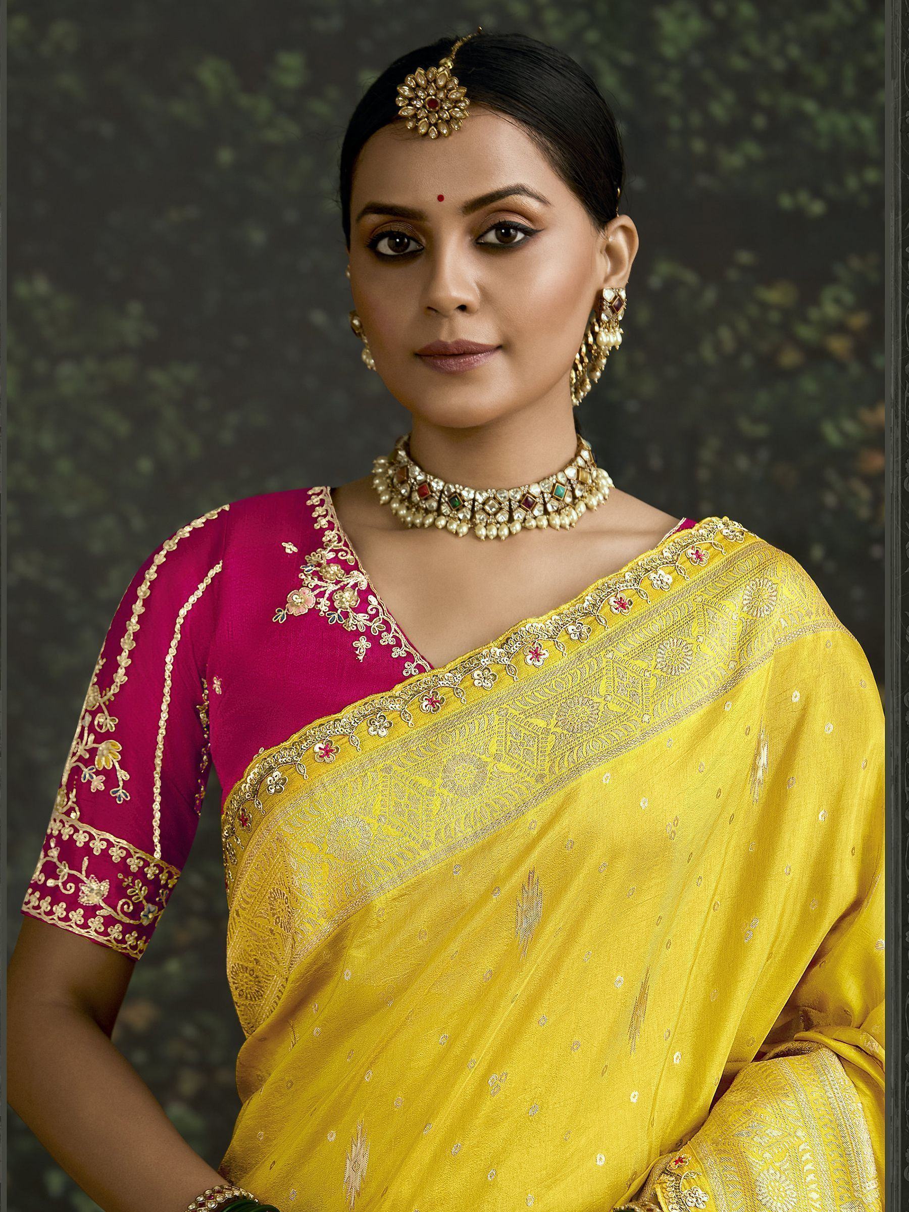 Enchanting Yellow Zari Weaving Silk Haldi Wear Saree With Blouse