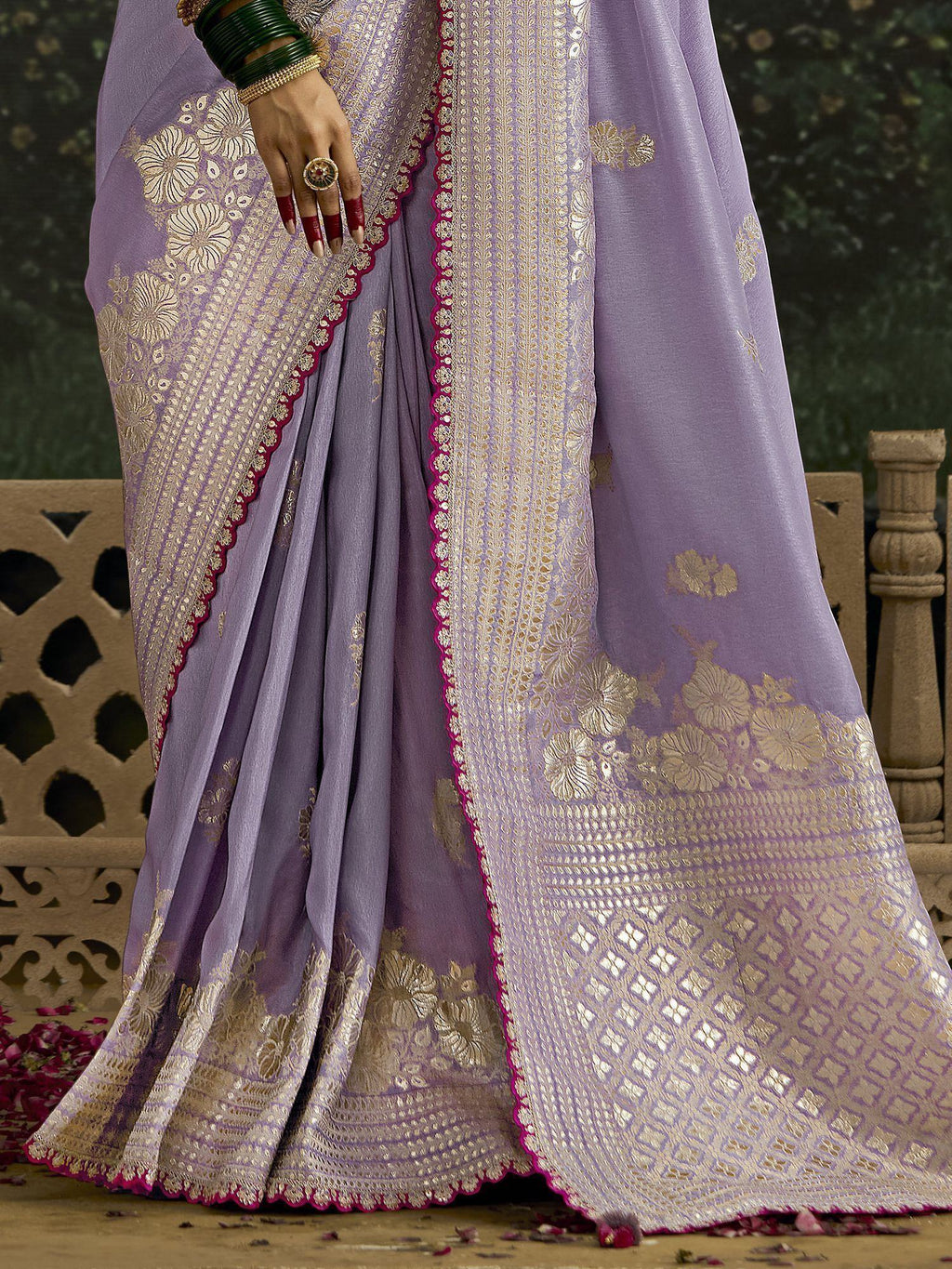 Mesmerizing Lavender Zari Weaving Silk Event Wear Saree With Blouse