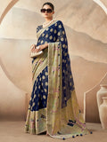 Charming Navy Blue Zari Weaving Georgette Paithani Saree With Blouse