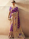 Fascinating Purple Zari Weaving Georgette Traditional Saree With Blouse