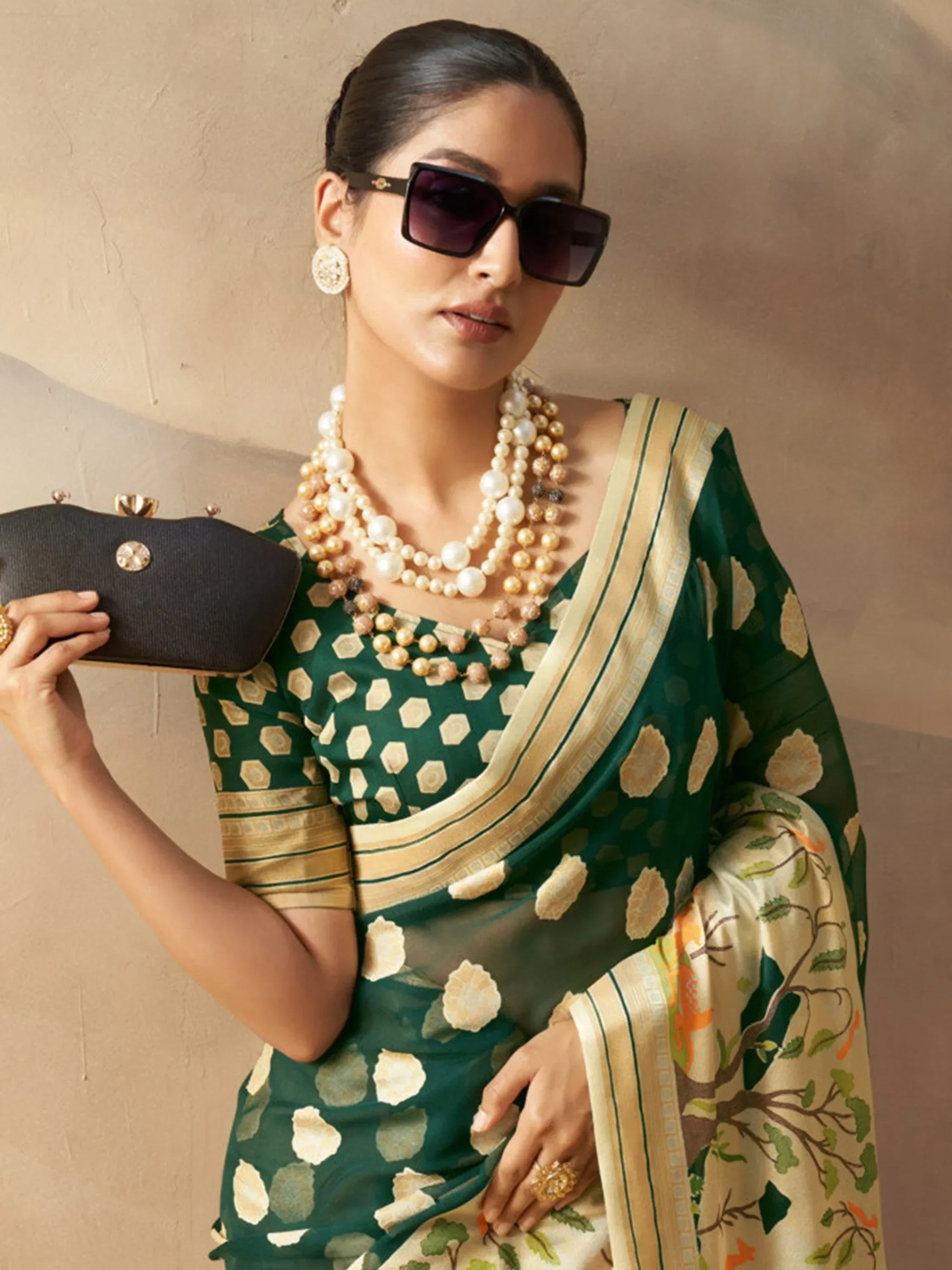 Glamorous Green Zari Weaving Georgette Mehendi Wear Saree