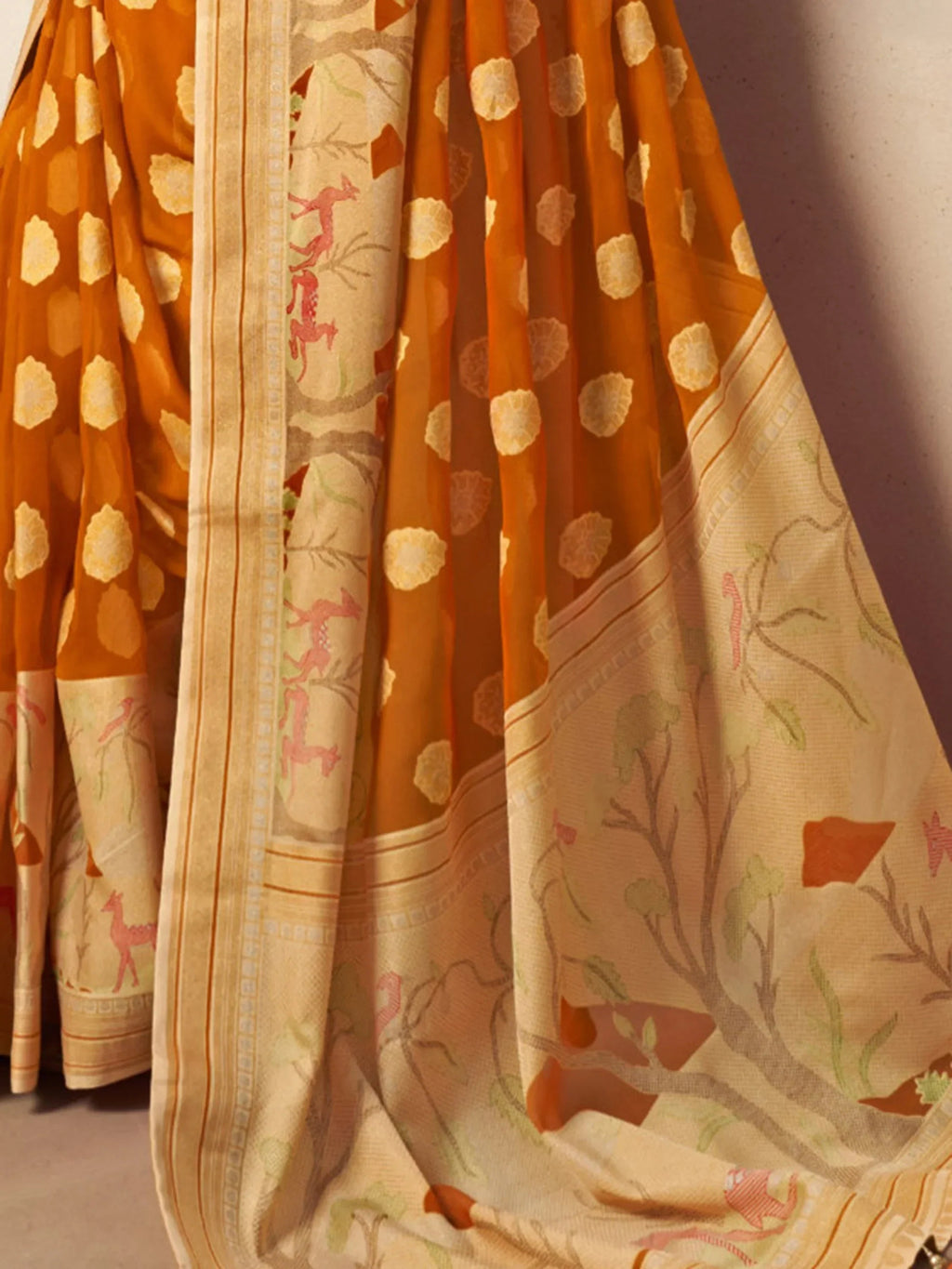 Enchanting Orange Georgette Festival Wear Paithani Saree With Blouse
