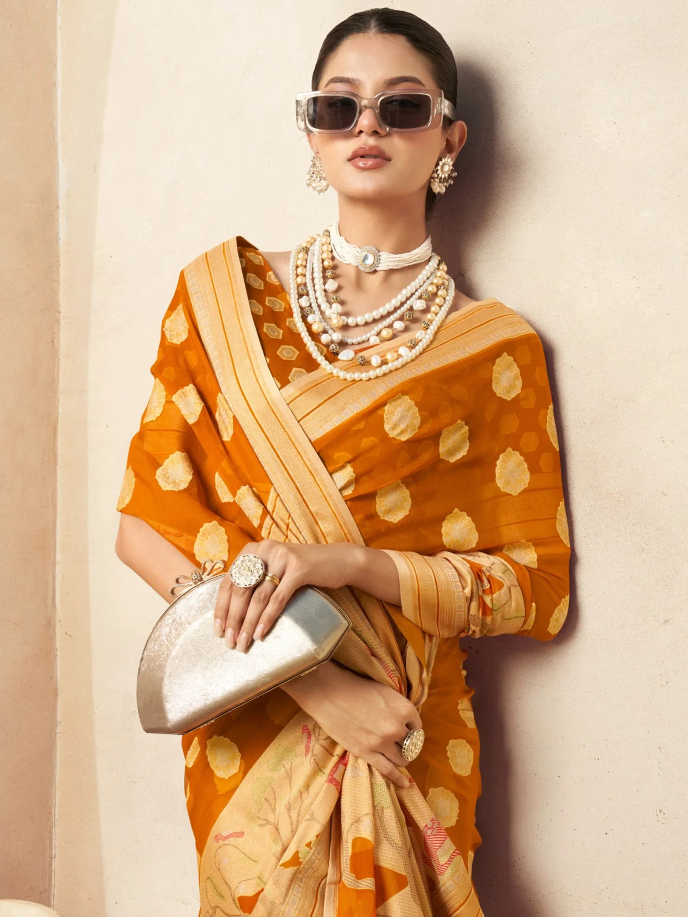 Enchanting Orange Georgette Festival Wear Paithani Saree With Blouse