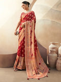 Stunning Red Zari Weaving Georgette Wedding Saree With Blouse