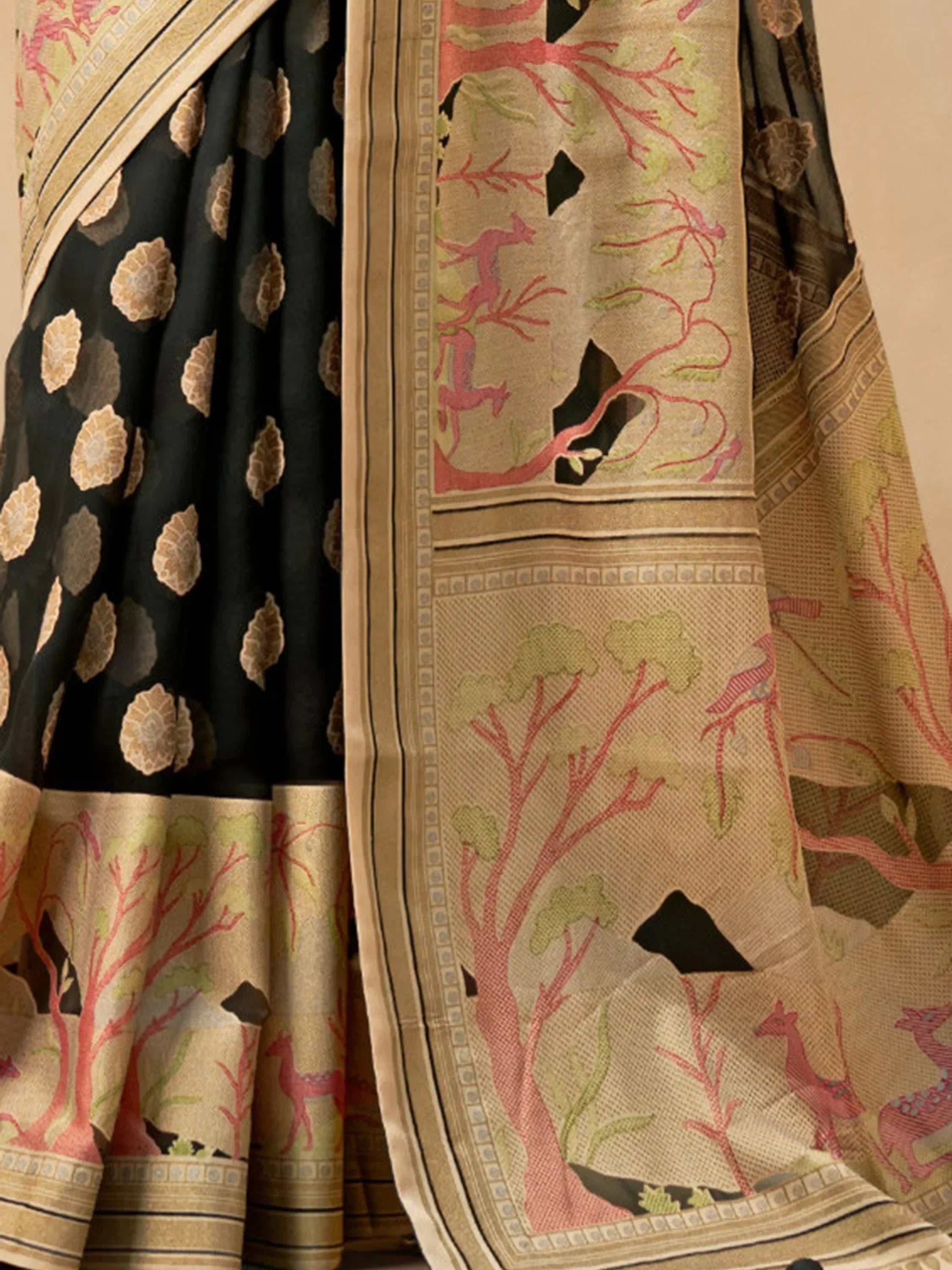 Wonderful Black Georgette Event Wear Paithani Saree With Blouse