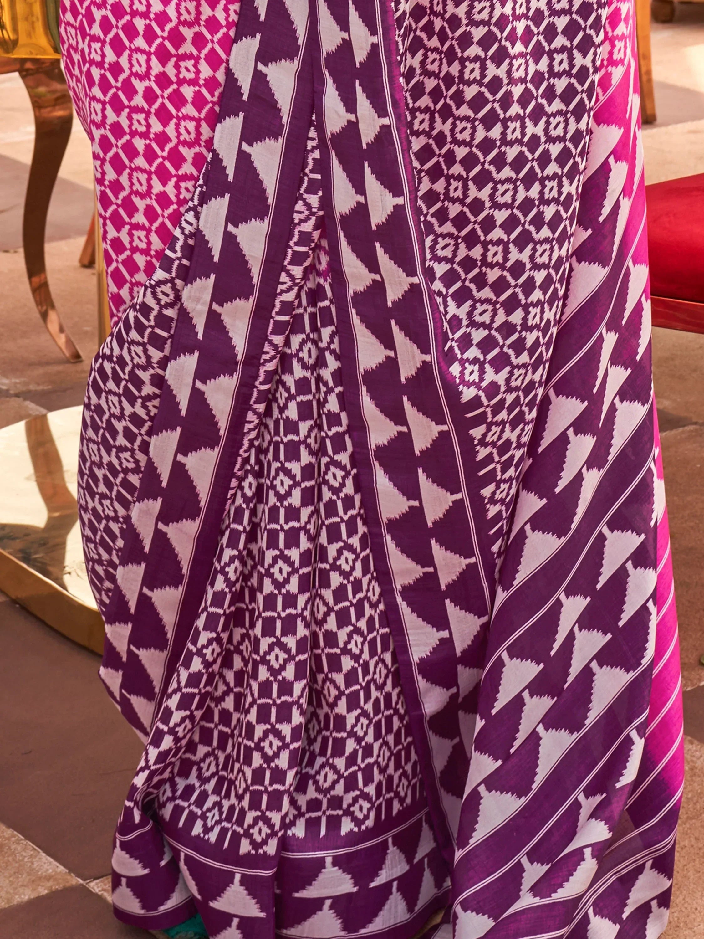 Stunning Pink Digital Printed Silk Traditional Saree With Blouse