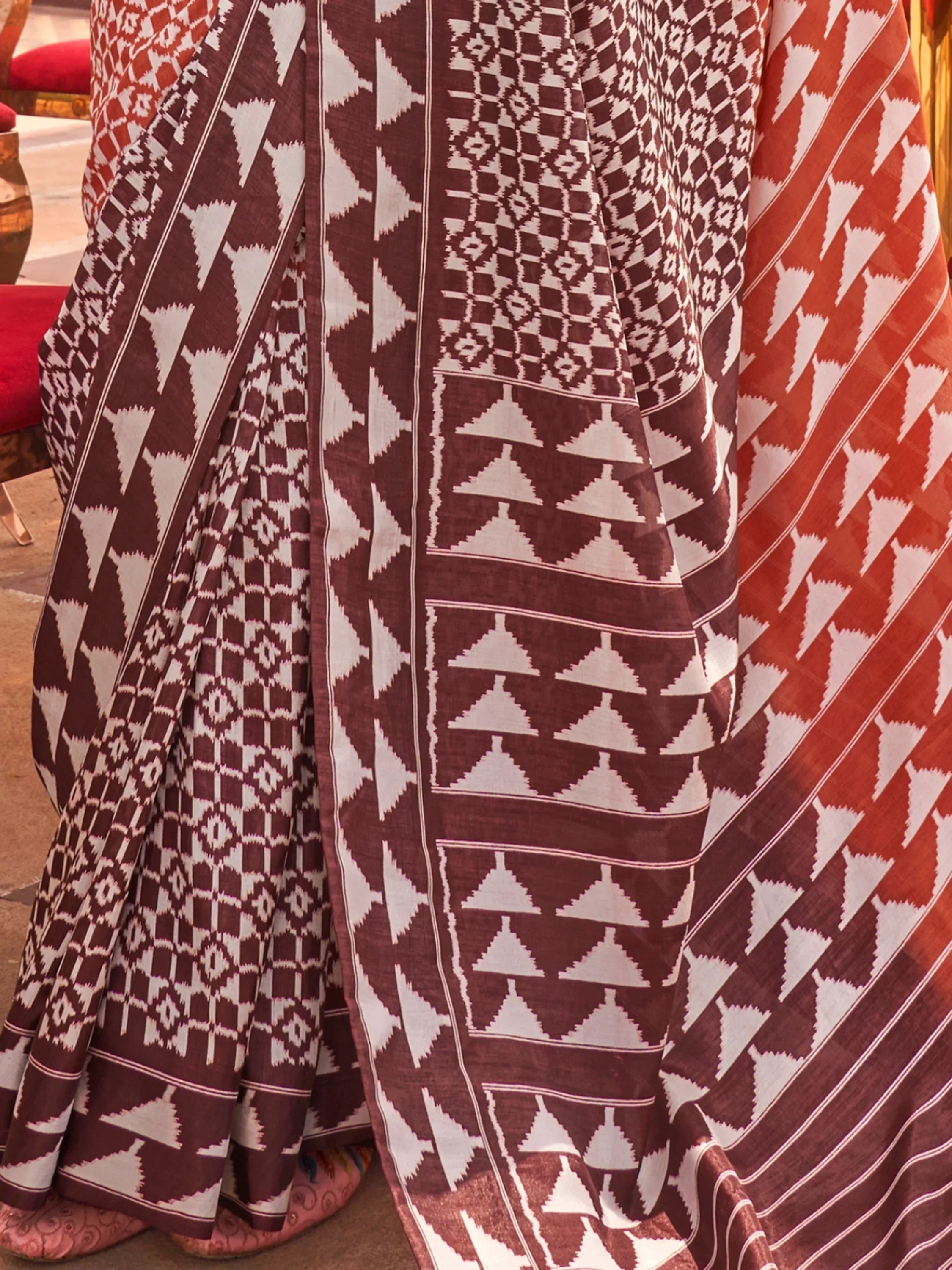 Charming Brown Digital Printed Silk Traditional Saree With Blouse