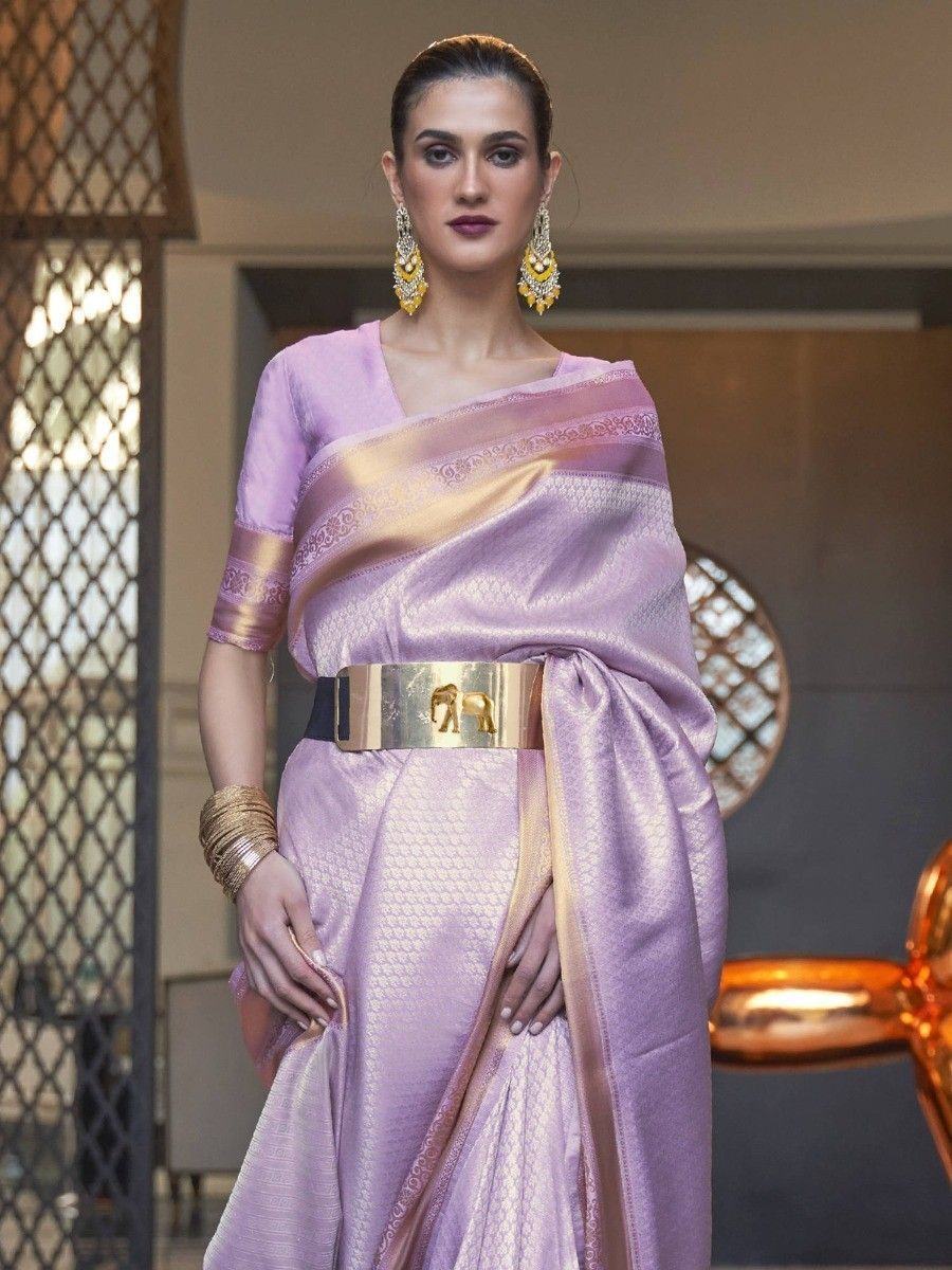 Gorgeous Lavender Zari Woven Silk Festival Wear Saree With Blouse