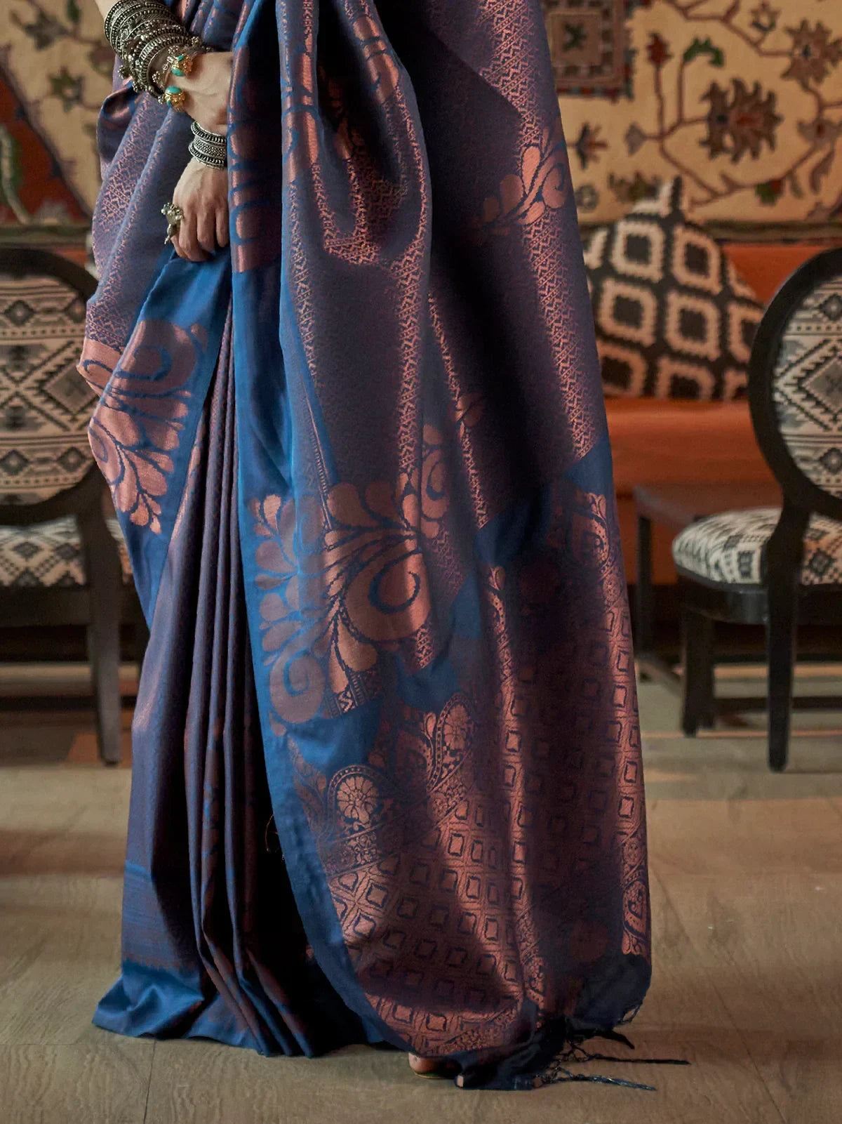 Adorable Blue Zari Weaving Silk Traditional Saree With Blouse