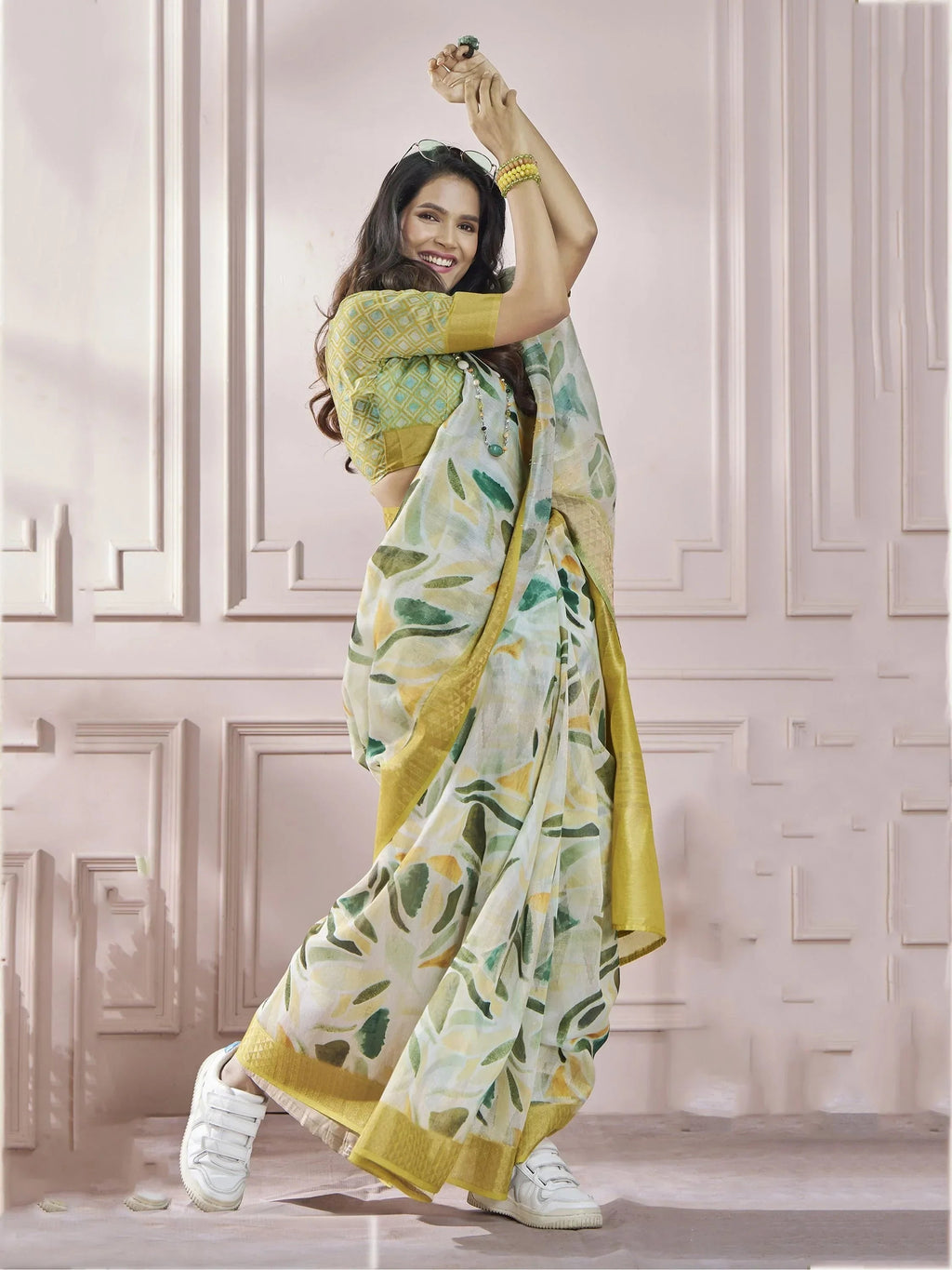 Marvelous Yellow Digital Printed Silk Traditional Saree With Blouse