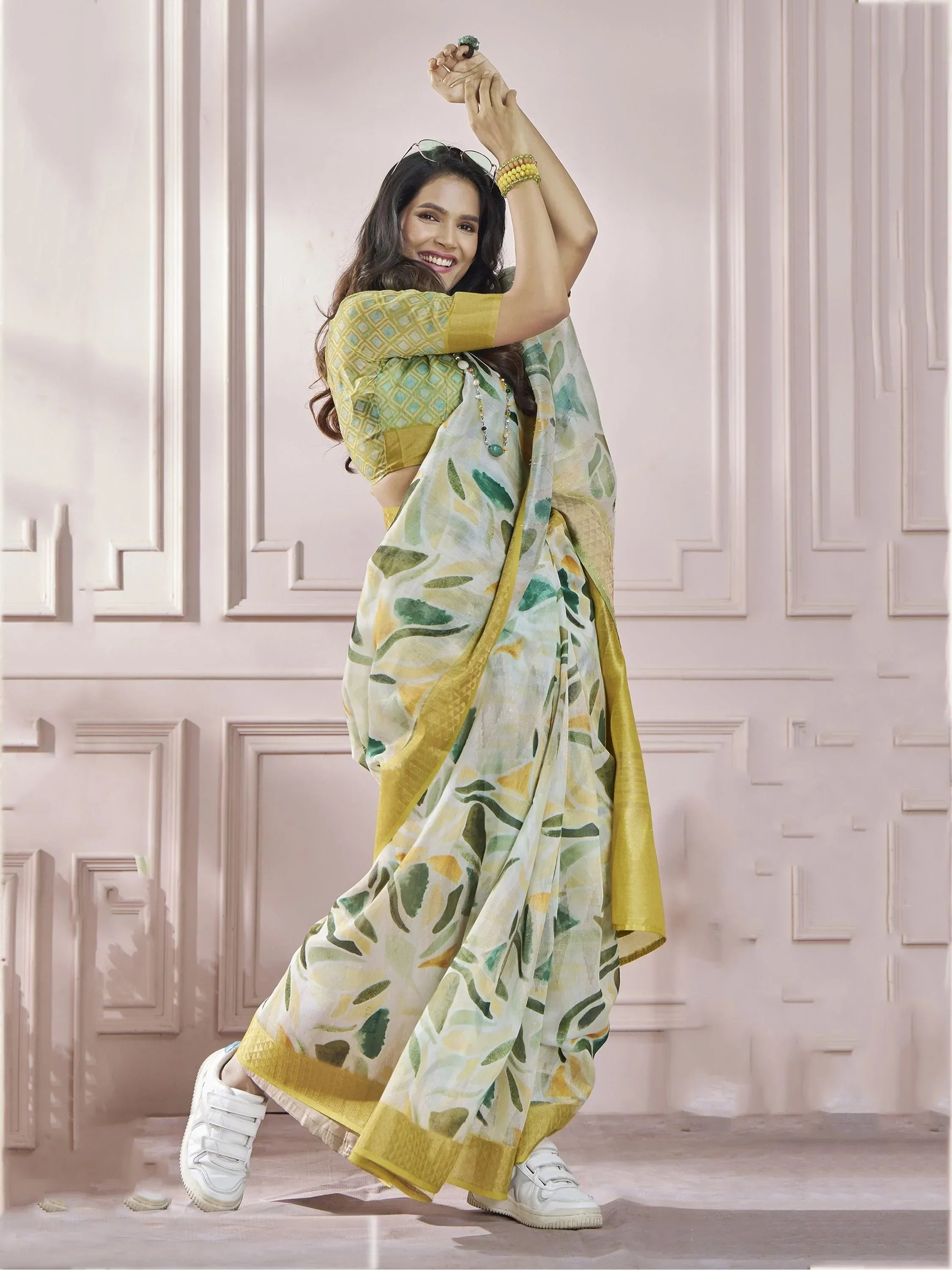 Marvelous Yellow Digital Printed Silk Traditional Saree With Blouse