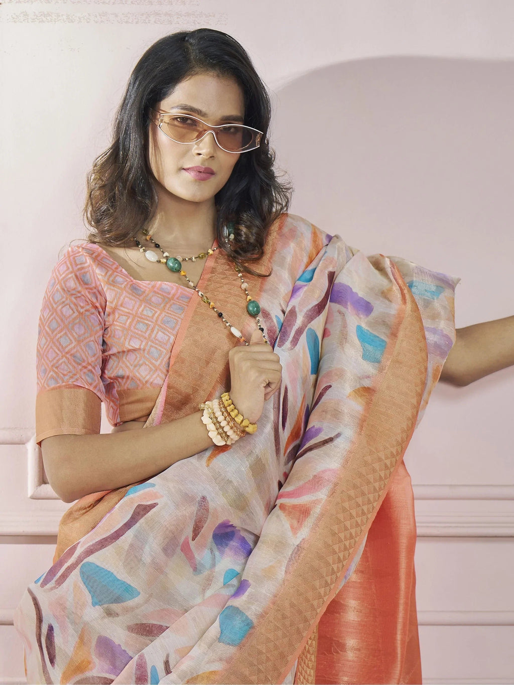 Glamorous Orange Digital Printed Silk Function Wear Saree With Blouse