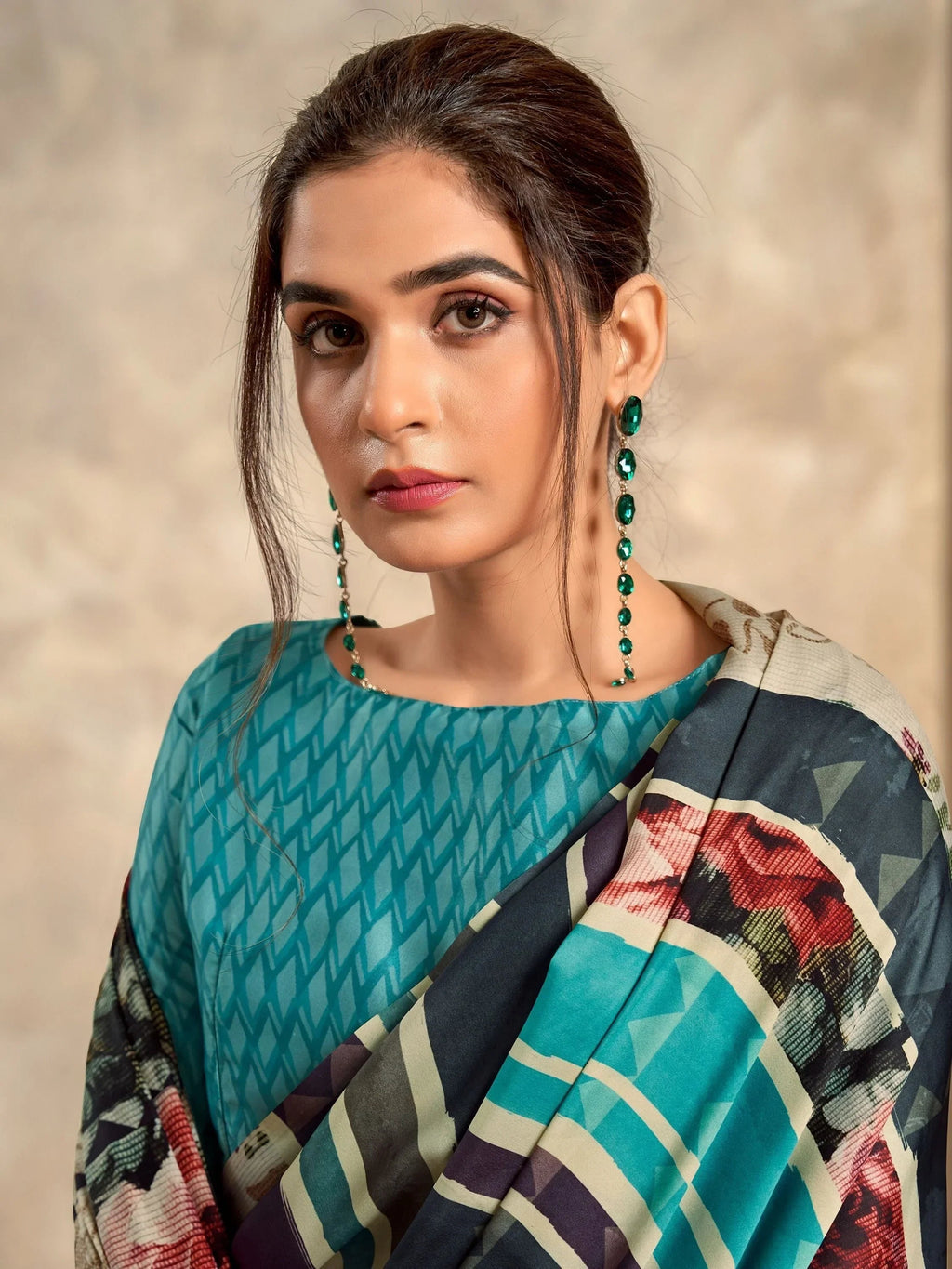 Astonishing Blue Digital Printed Satin Casual Wear Saree With Blouse