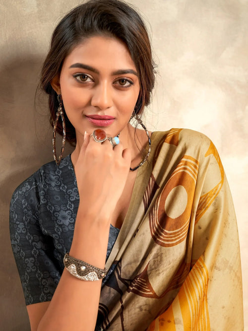 Awesome Multi-Color Digital Printed Satin Office Wear Saree With Blouse