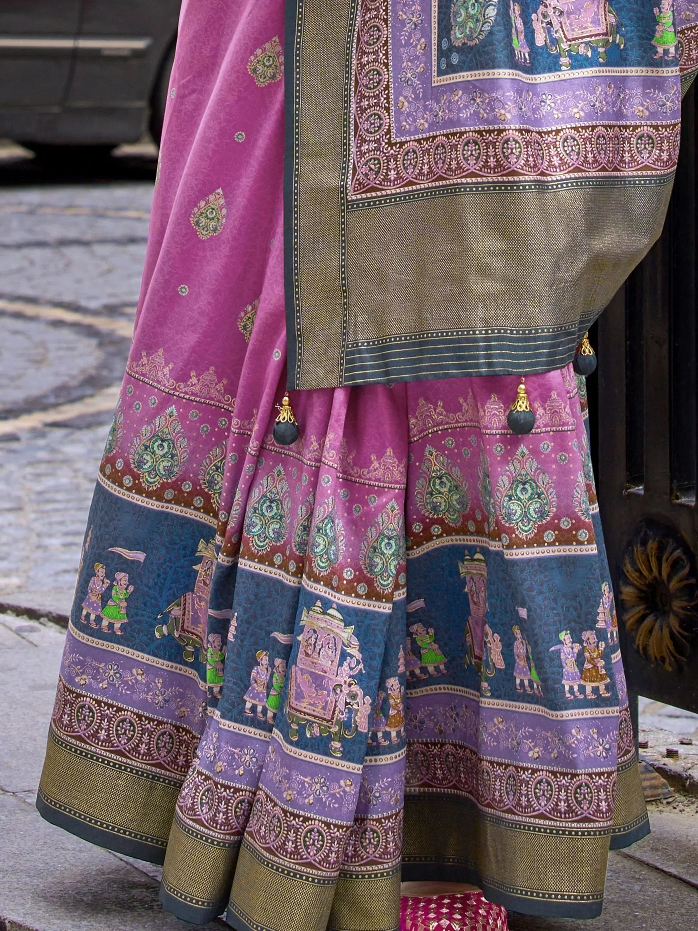 Charming Pink Digital Printed Silk Event Wear Saree With Blouse