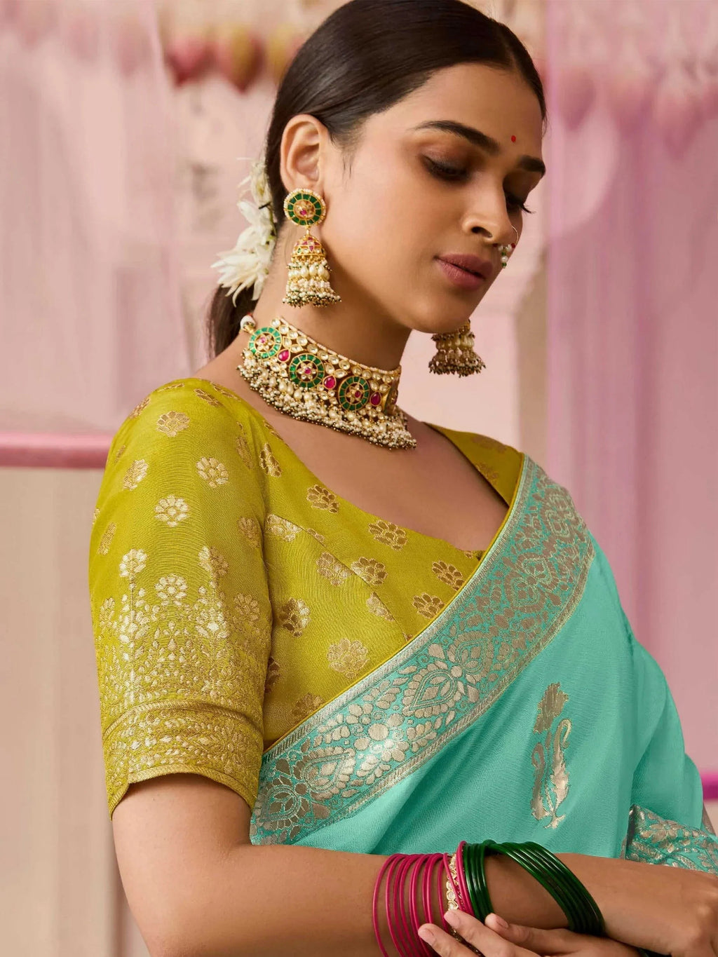 Majestic Sea Green Zari Weaving Silk Wedding Wear Saree With Blouse