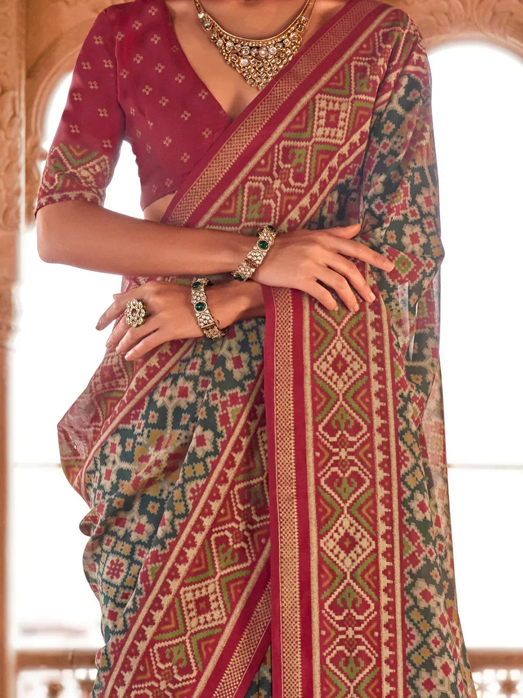 Fascinating Green Digital Printed Georgette Traditional Saree With Blouse