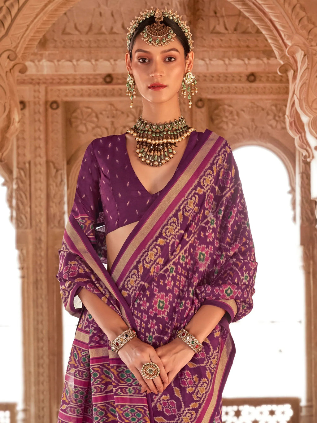 Enchanting Purple Patola Printed Georgette Traditional Saree