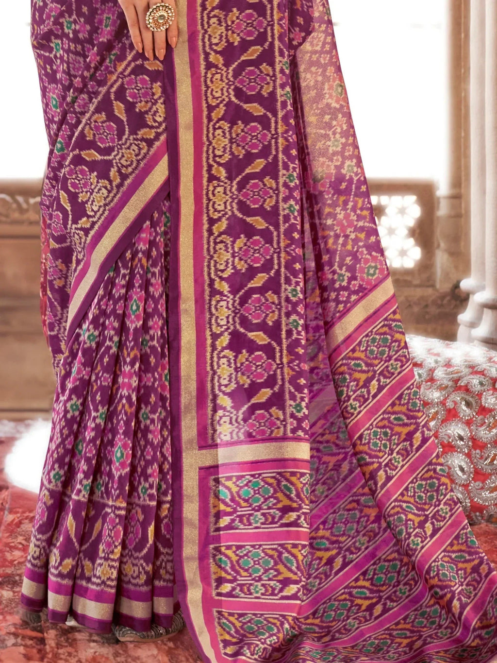 Enchanting Purple Patola Printed Georgette Traditional Saree