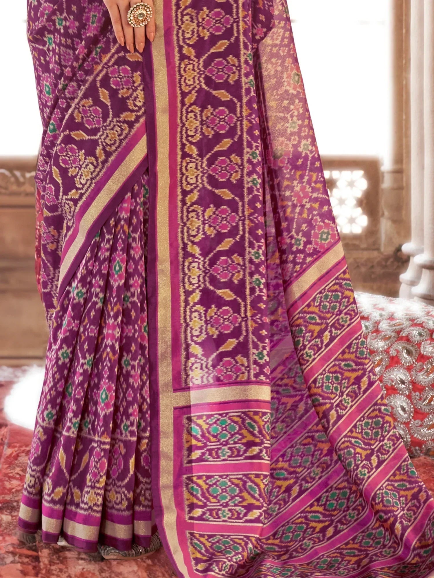 Enchanting Purple Patola Printed Georgette Traditional Saree