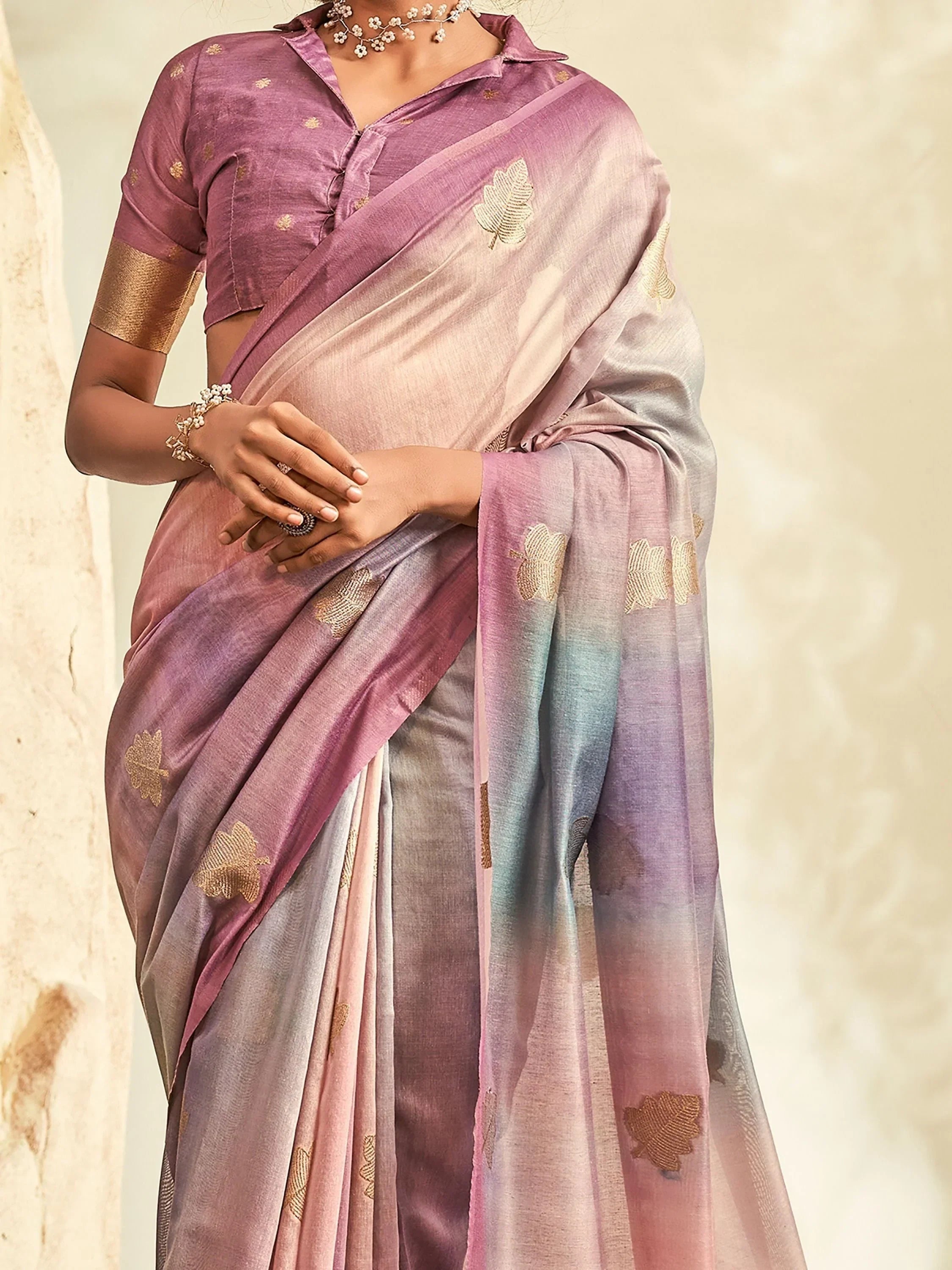 Enchanting Multi-Color Thread Work Silk Festival Wear Saree With Blouse