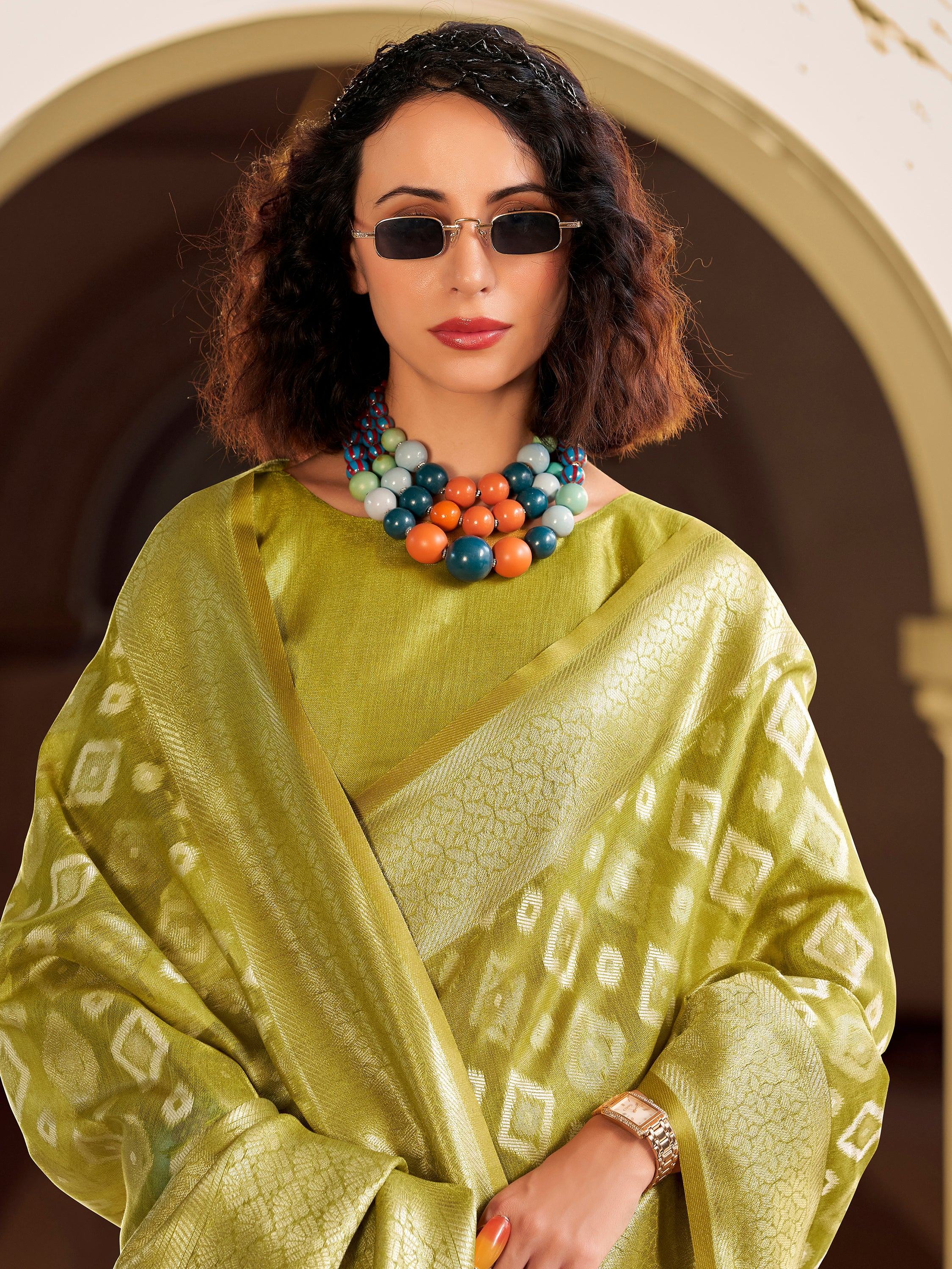 Captivating Olive Green Zari Weaving Silk Festival Wear Saree