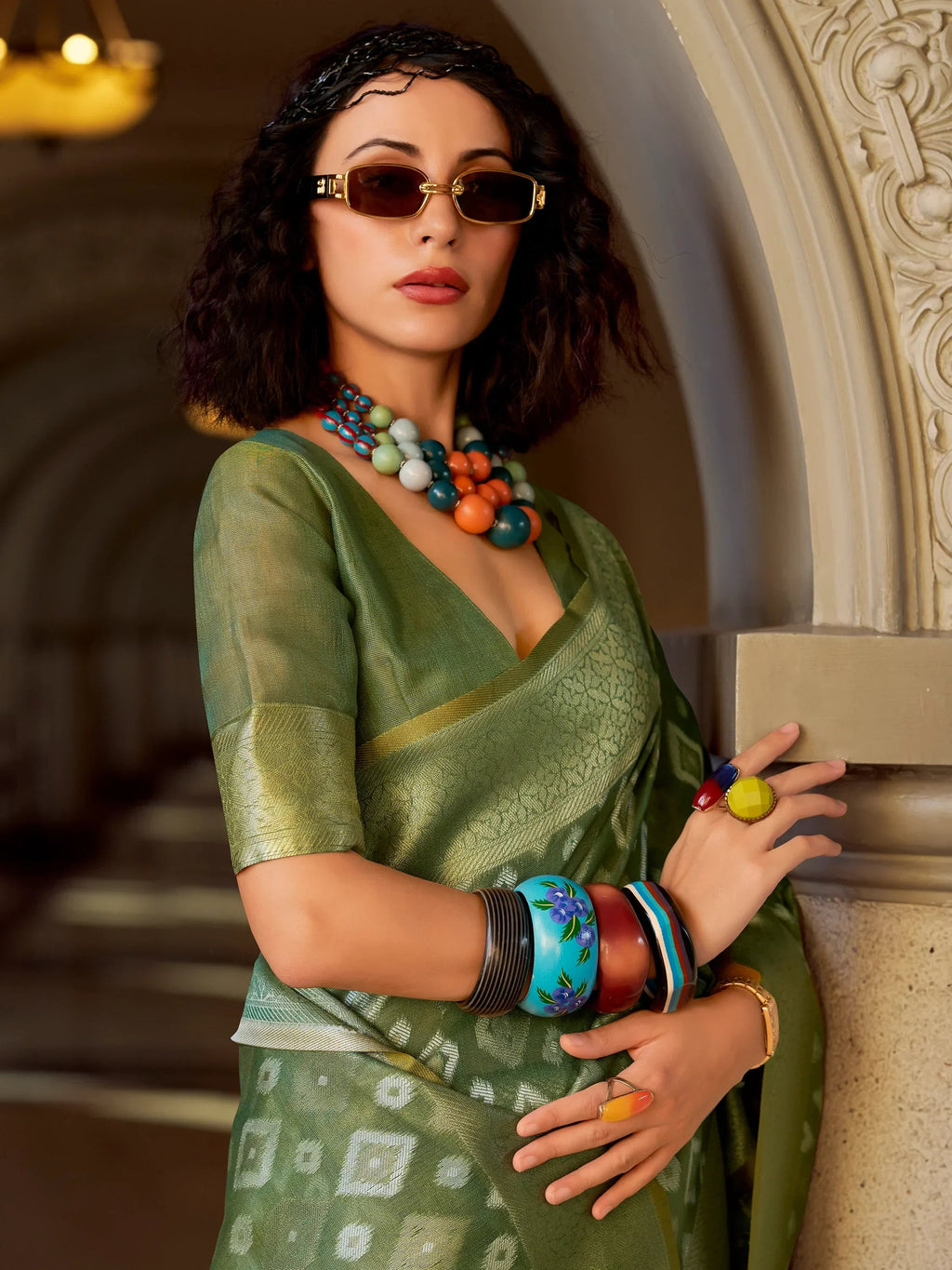 Adorable Green Zari Weaving Silk Event Wear Saree With Blouse