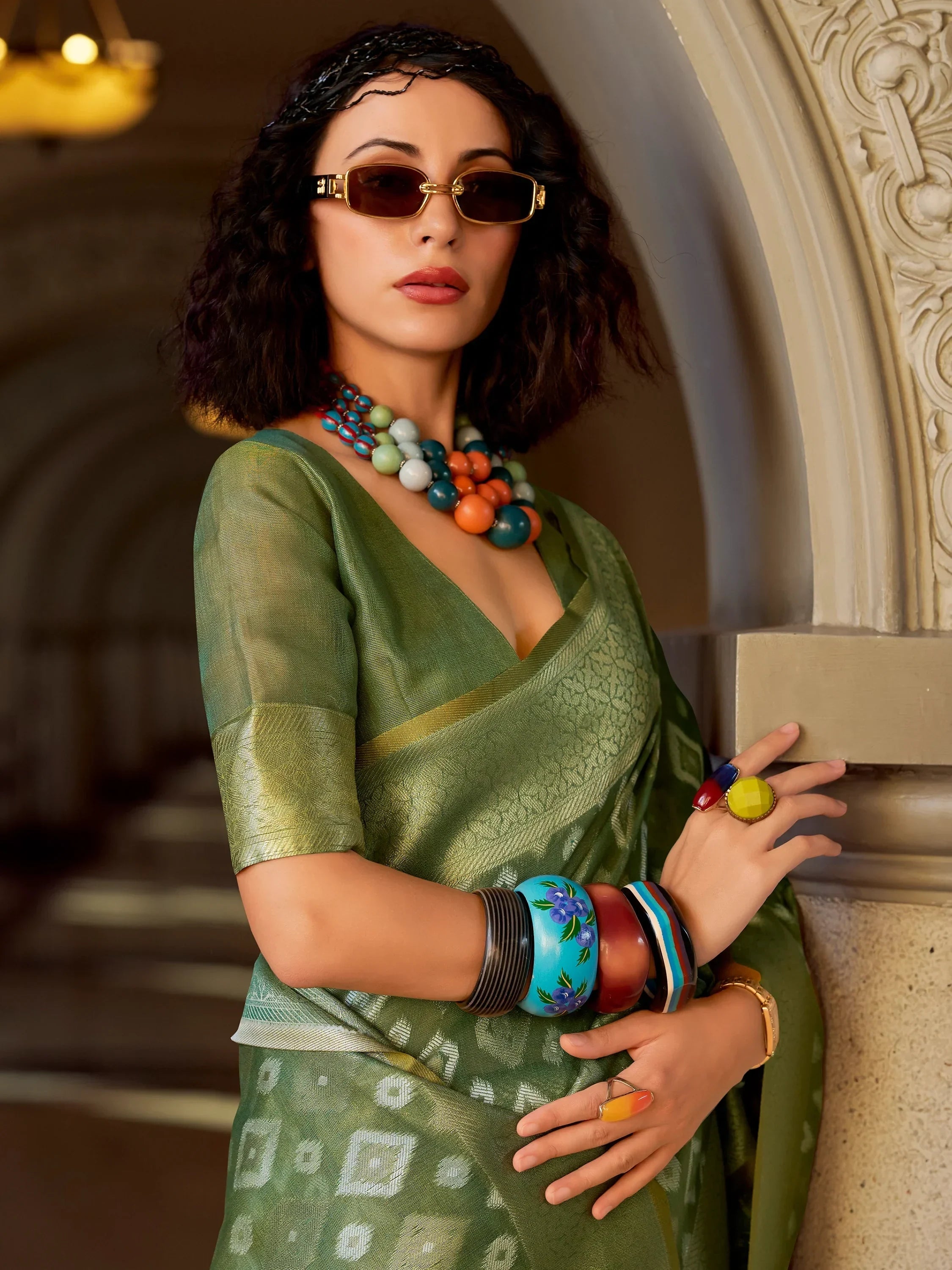 Adorable Green Zari Weaving Silk Event Wear Saree With Blouse