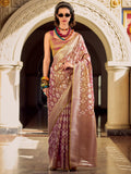 Fascinating Dusty Purple Zari Weaving Silk Festival Wear Saree