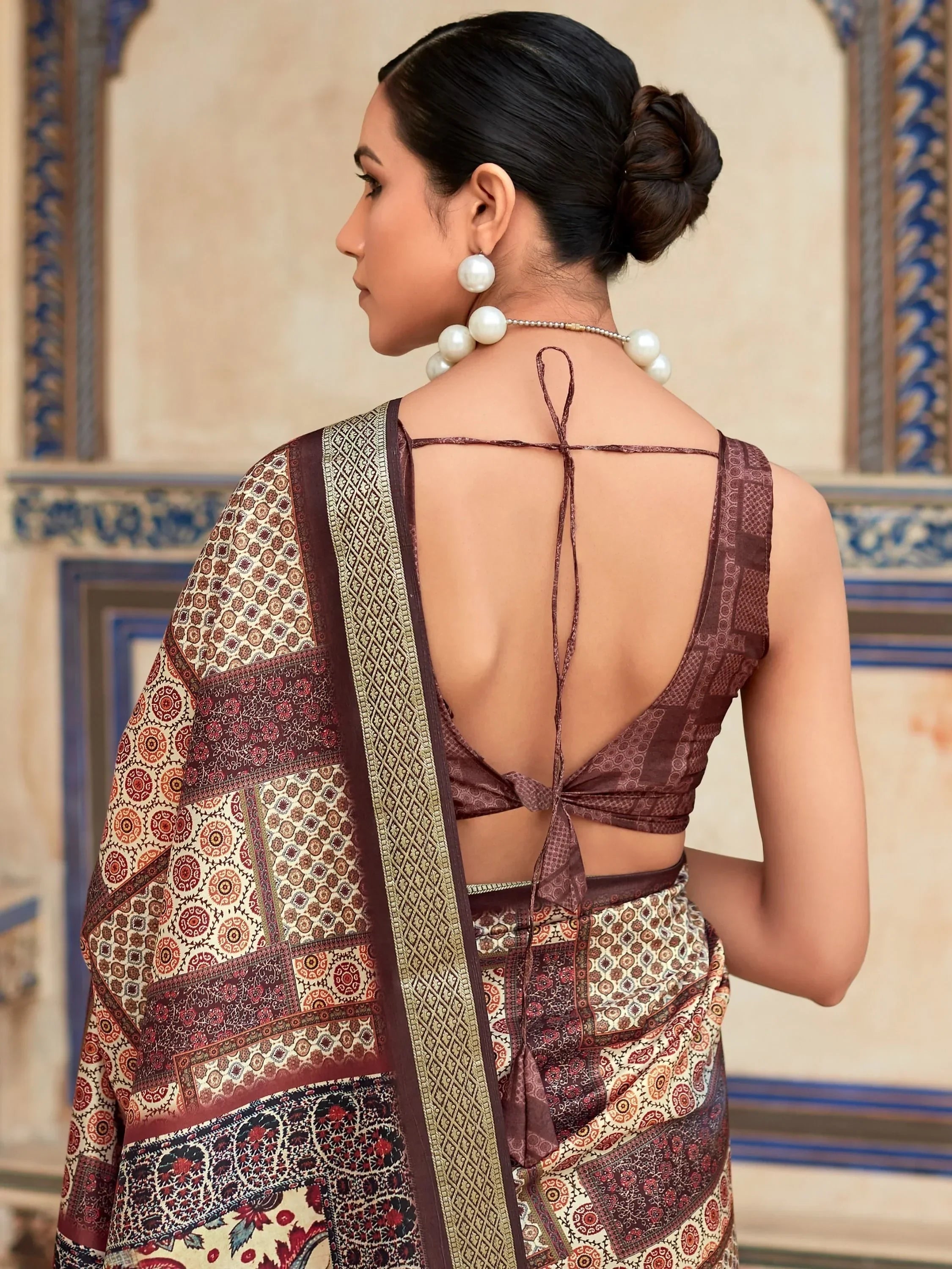 Gorgeous Brown Digital Printed Silk Function Wear Saree With Blouse