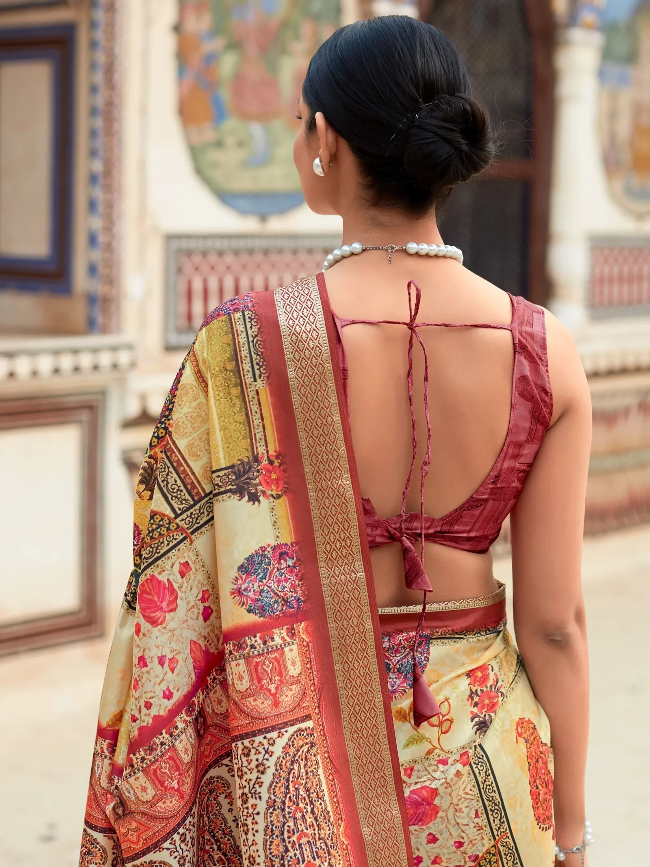 Attractive Yellow Digital Printed Silk Function Wear Saree With Blouse