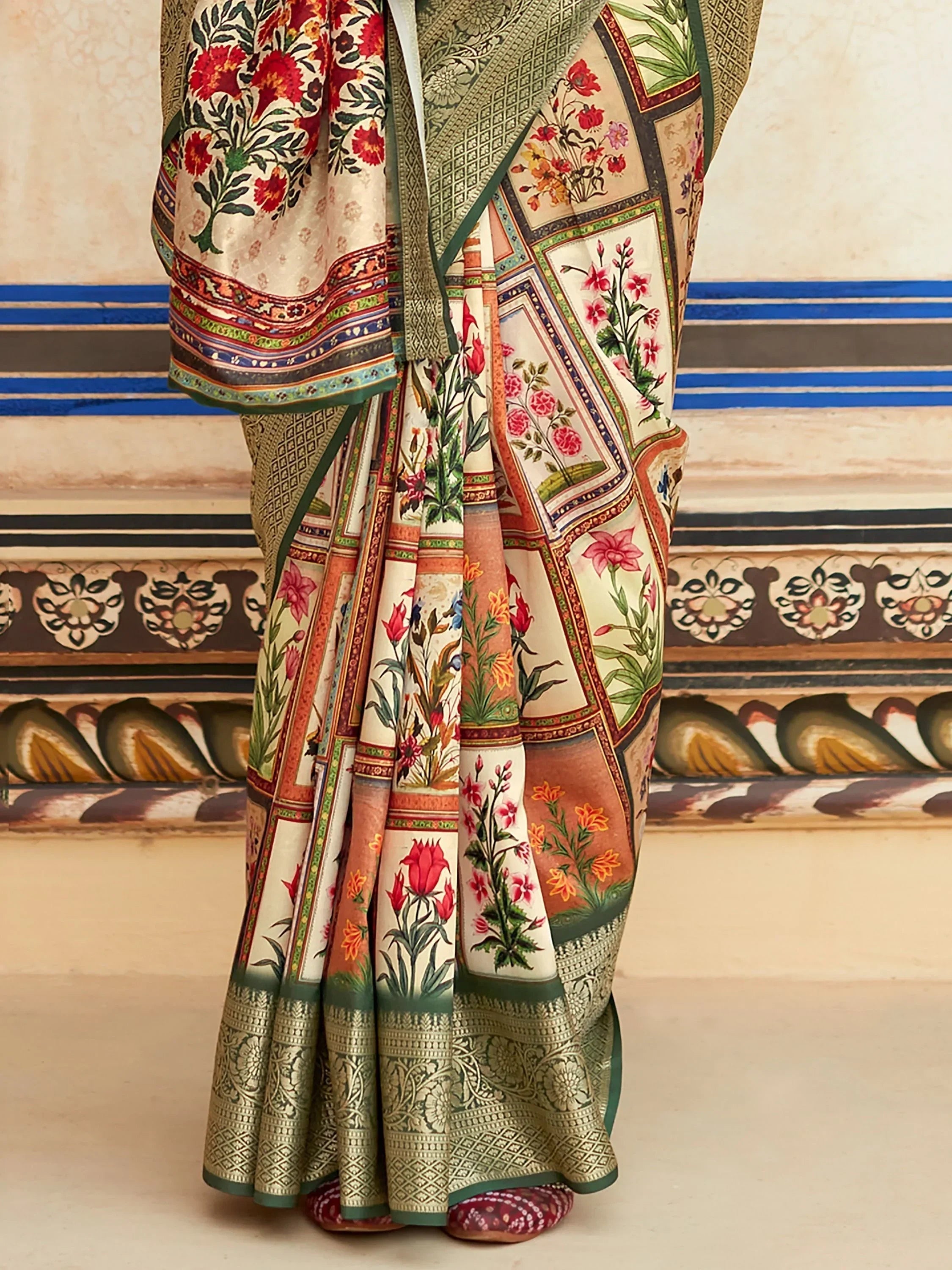 Stunning Multi-Color Digital Printed Festival Wear Silk Saree With Blouse