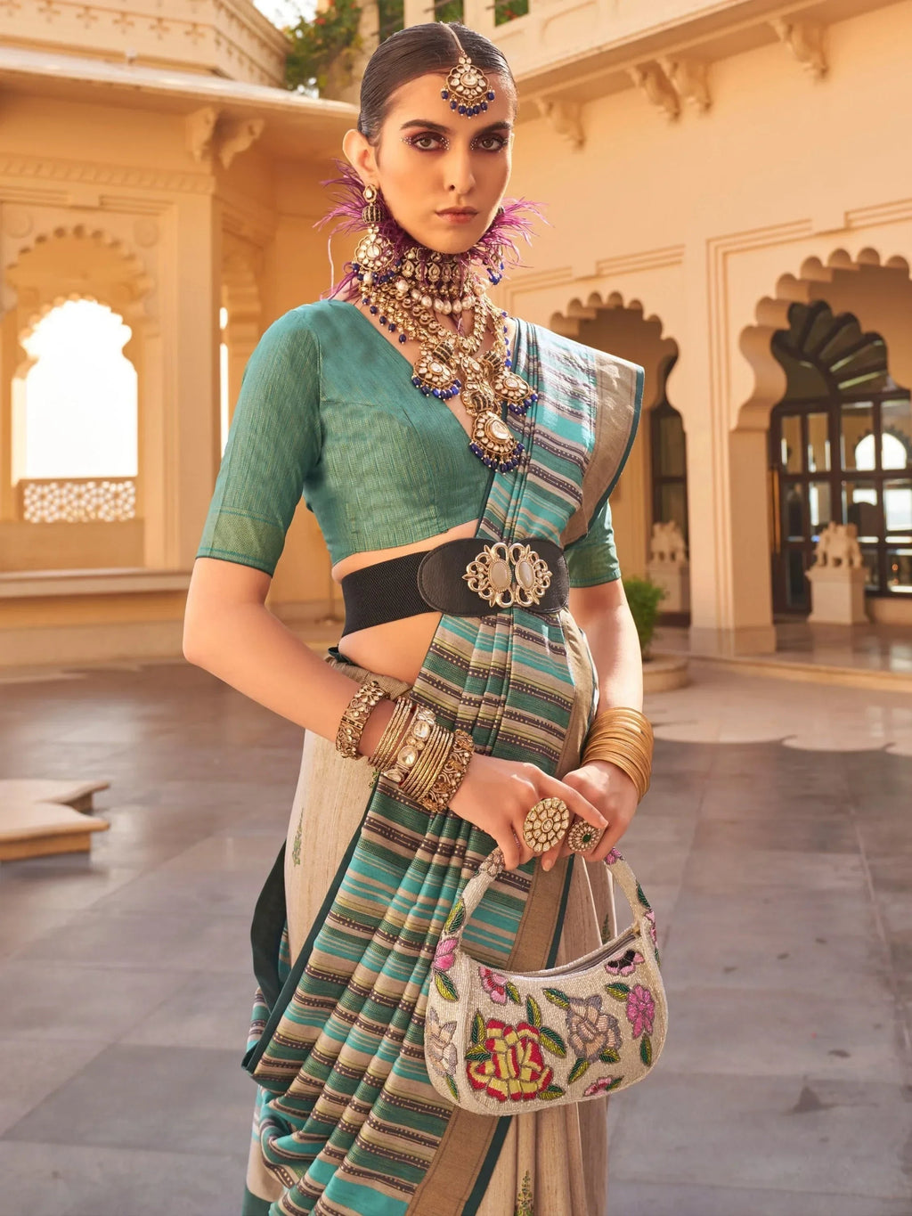 Beautiful Multi-Color Printed Silk Traditional Saree With Blouse
