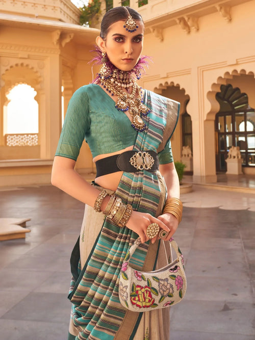 Beautiful Multi-Color Printed Silk Traditional Saree With Blouse