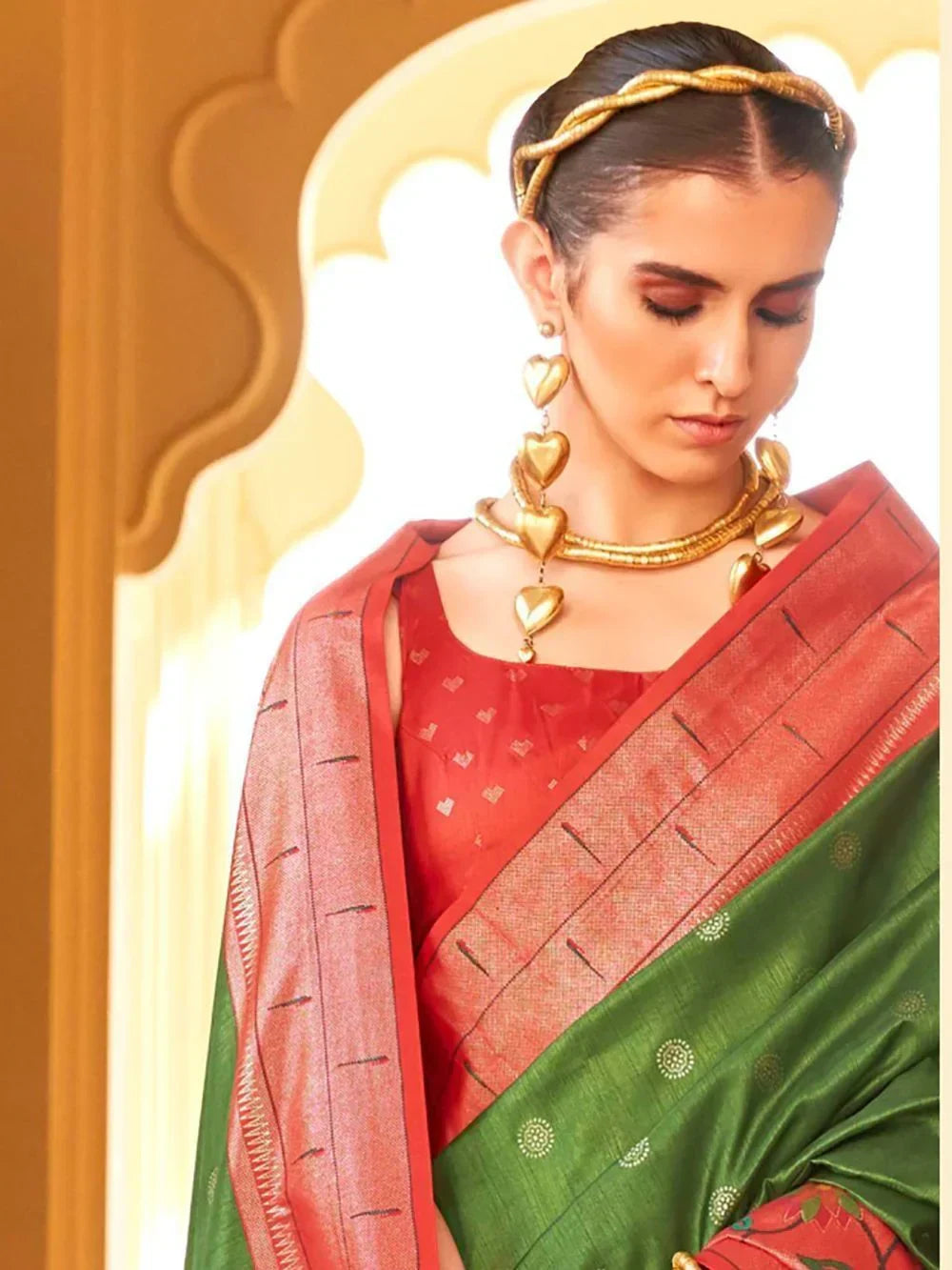 Wonderful Olive Green Digital Printed Silk Event Wear Saree With Blouse